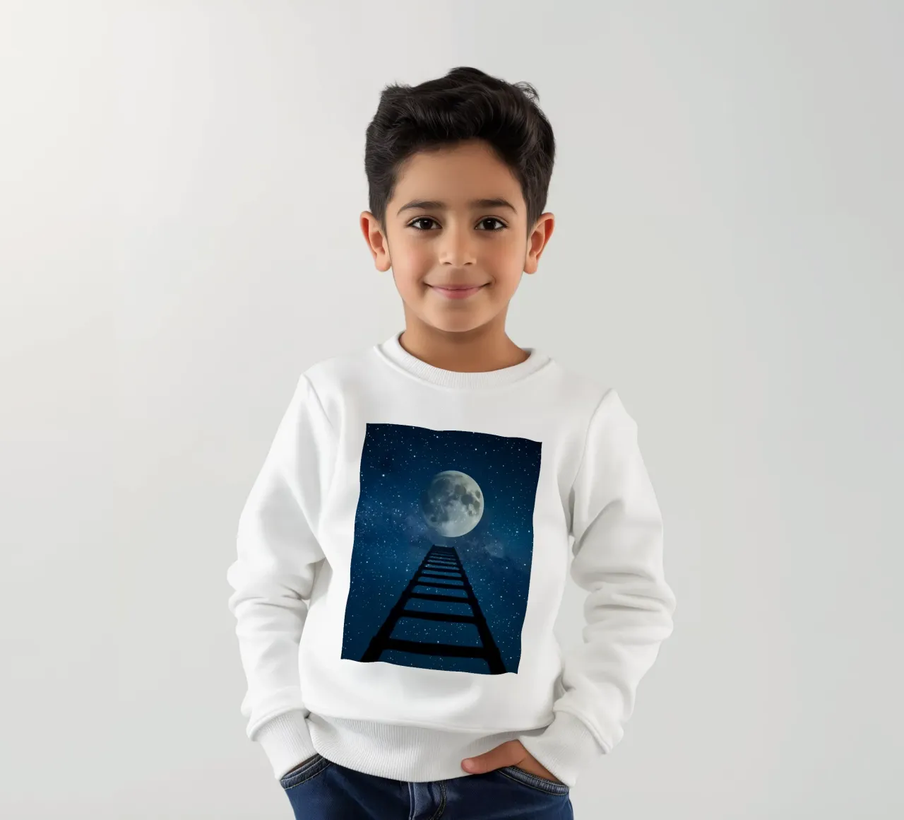 Scala per la luna nel cielo stellato felpa bambino da DesignDoodle