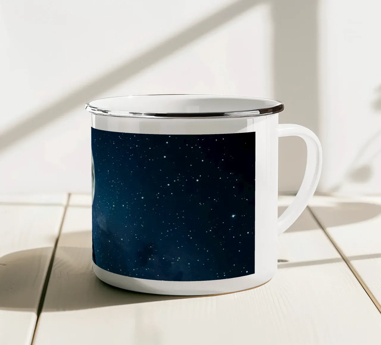 Scala per la luna nel cielo stellato tazza in smalto da DesignDoodle