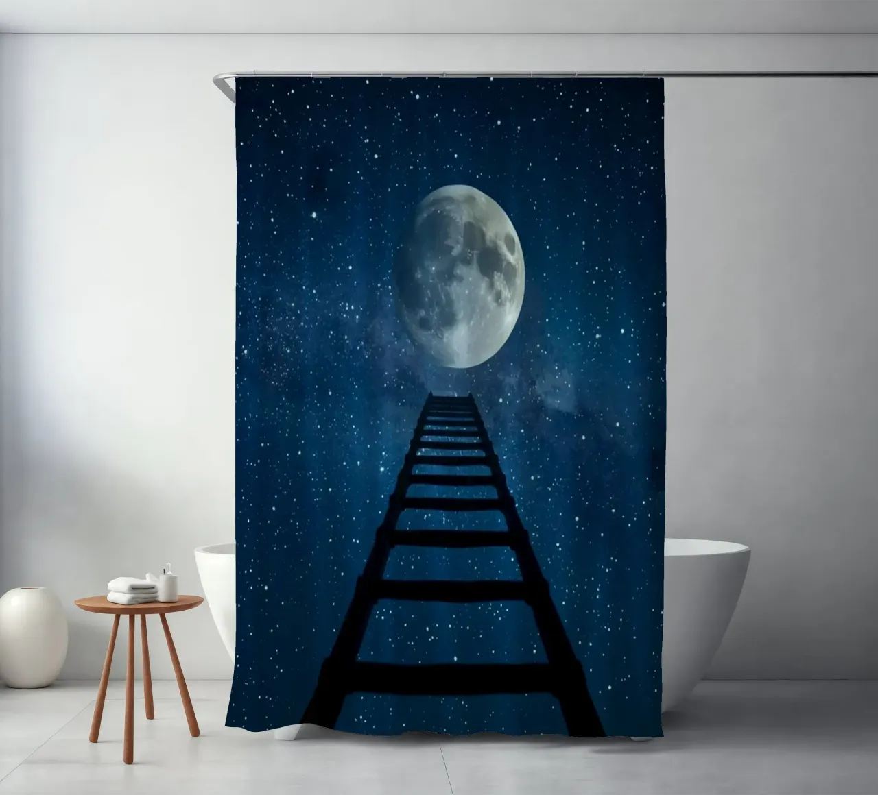 Scala per la luna nel cielo stellato tenda da doccia da DesignDoodle