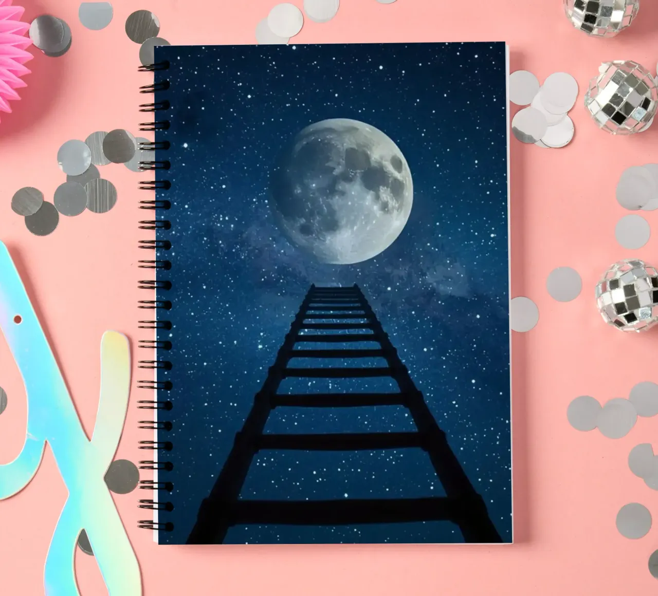 Ladder to the Moon in Starry Sky spiral notebook by DesignDoodle