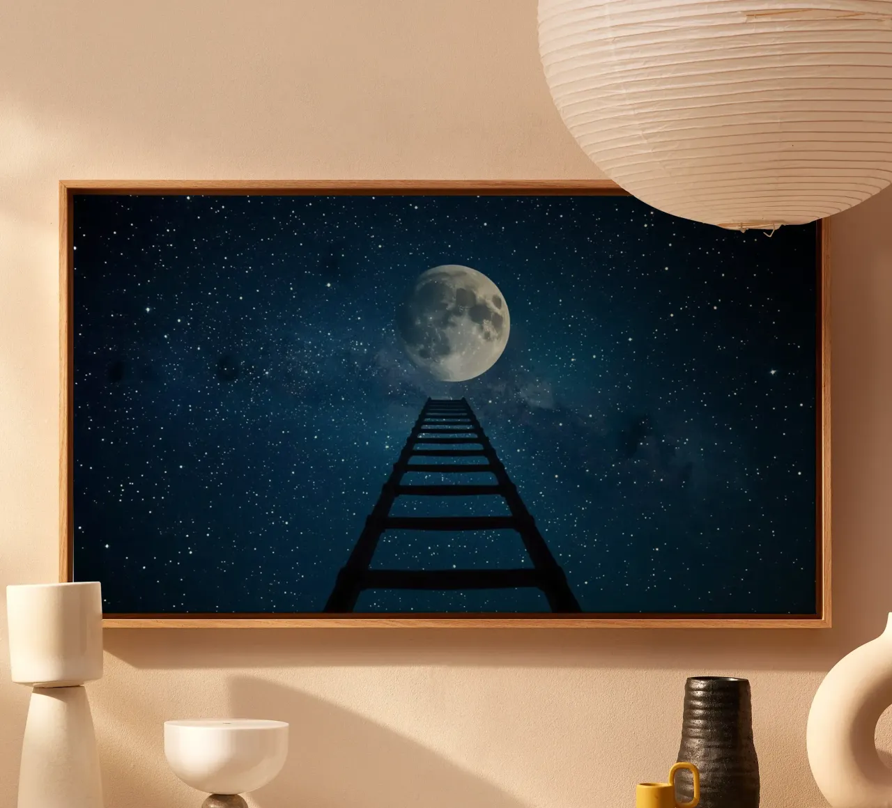 Ladder to the Moon in Starry Sky canvas by DesignDoodle