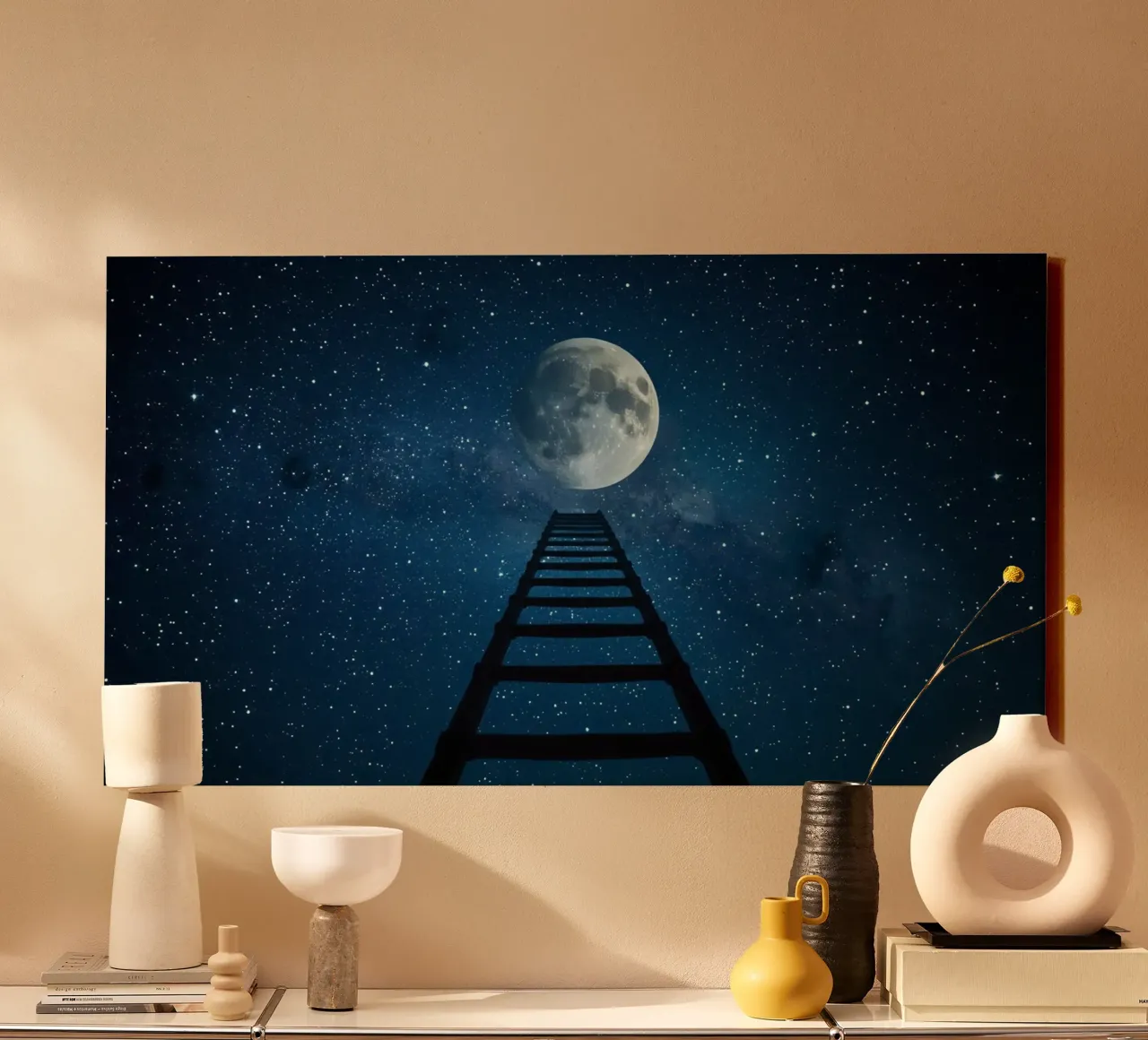 Ladder to the Moon in Starry Sky canvas by DesignDoodle