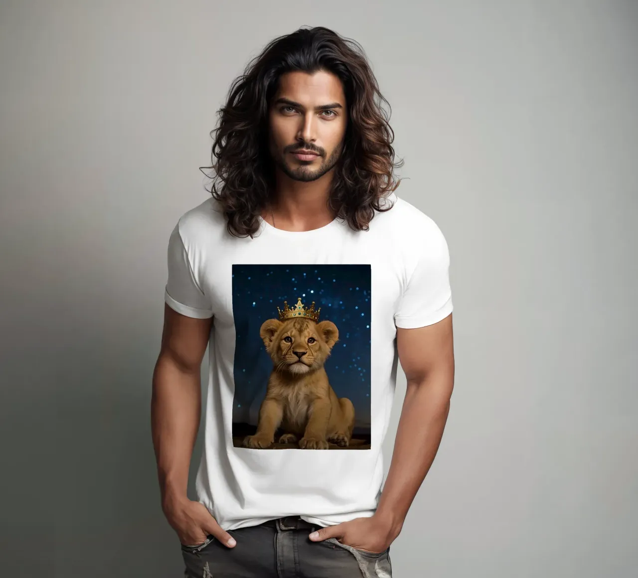 Leeuwenwelp draagt kroon 's nachts t-shirt van DesignDoodle
