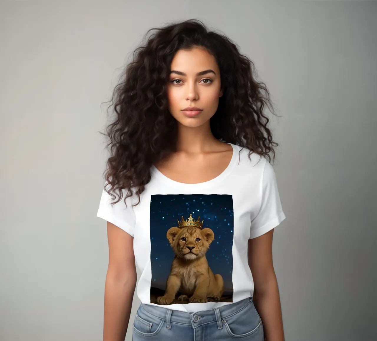Leeuwenwelp draagt kroon 's nachts dames t-shirt getailleerd van DesignDoodle