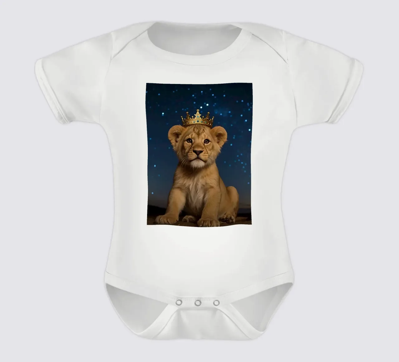 Leeuwenwelp draagt kroon 's nachts babyrompertje korte mouwen van DesignDoodle