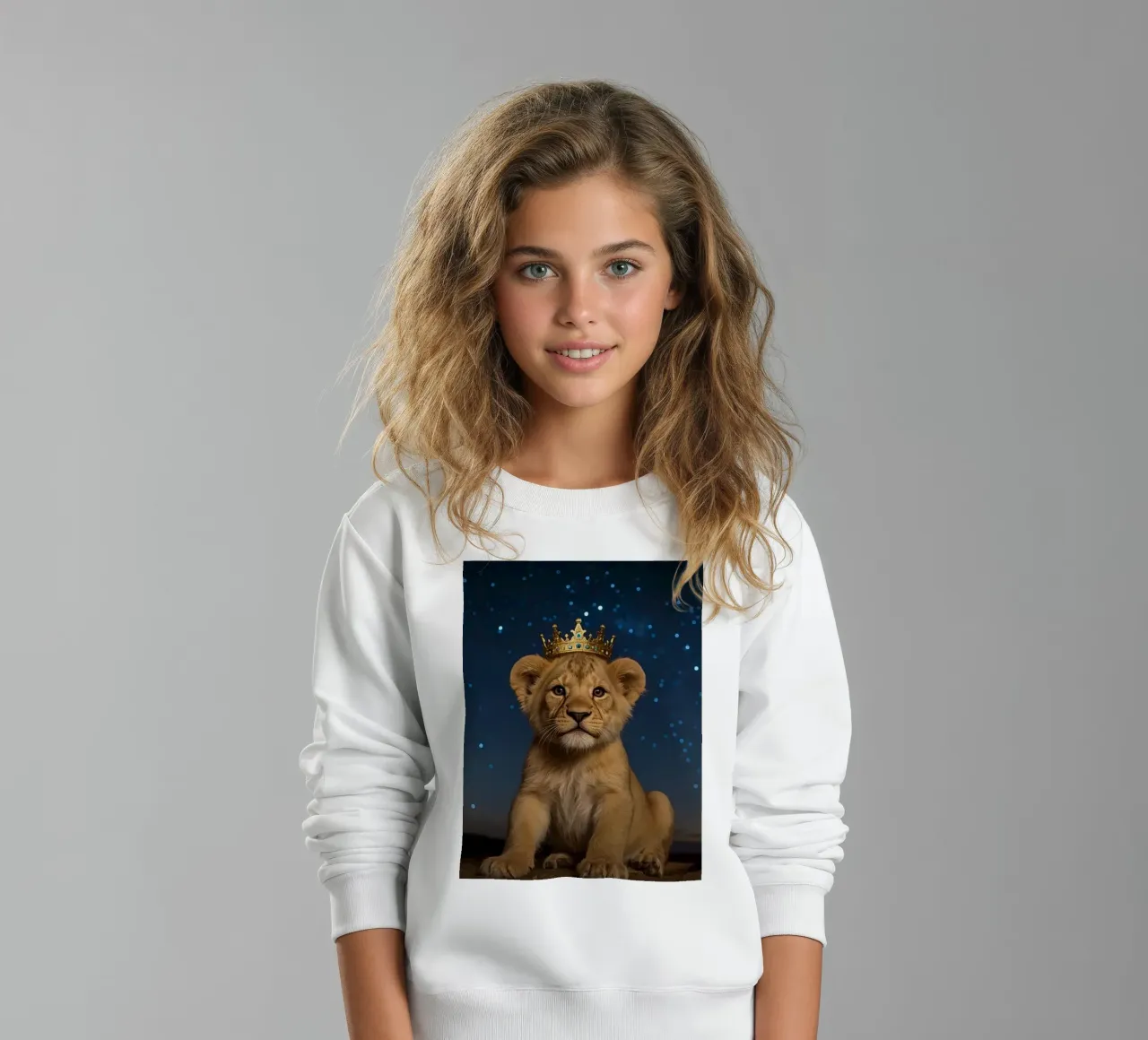 Leeuwenwelp draagt kroon 's nachts kinder sweatshirt van DesignDoodle