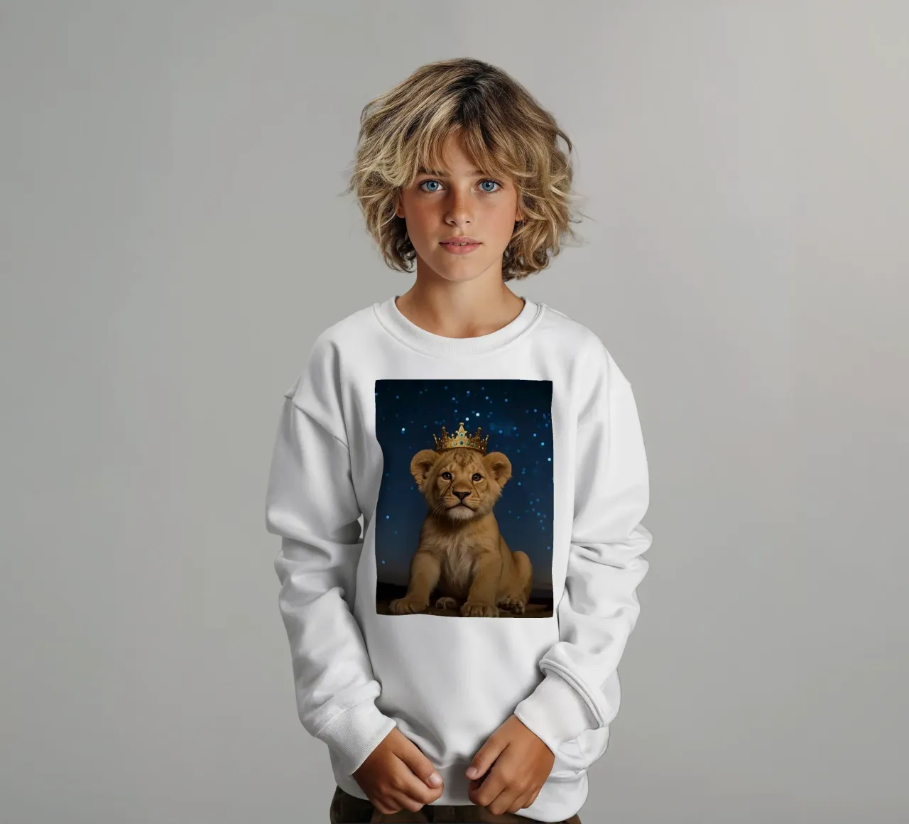 Leeuwenwelp draagt kroon 's nachts kinder sweatshirt van DesignDoodle