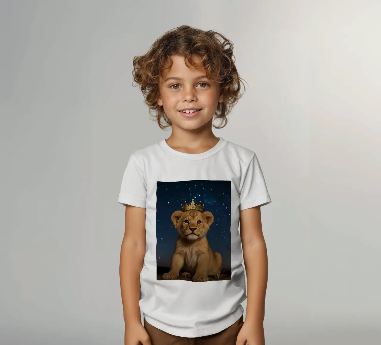 Leeuwenwelp draagt kroon 's nachts kinder t-shirt van DesignDoodle