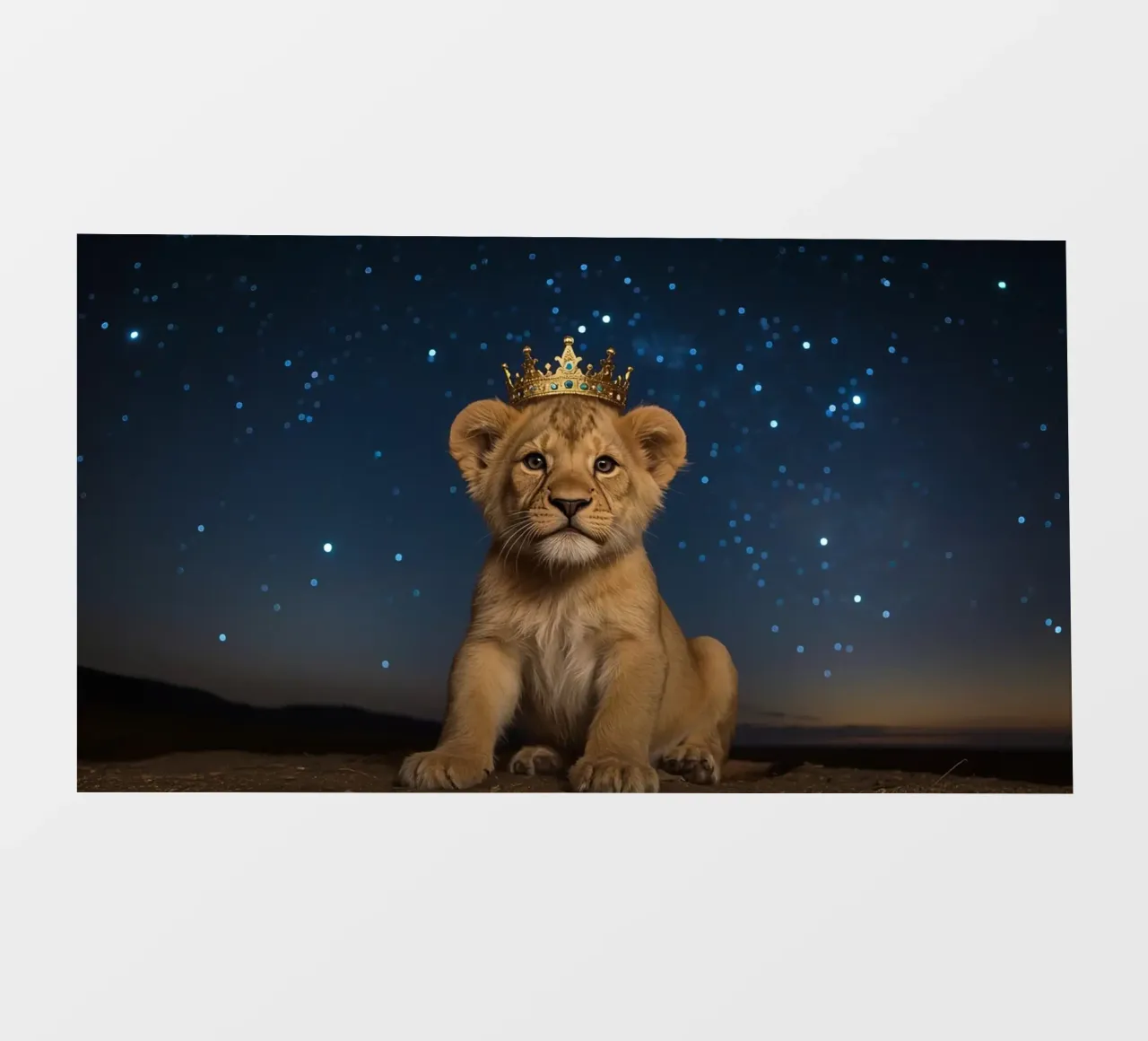 Leeuwenwelp draagt kroon 's nachts fotobehang van DesignDoodle