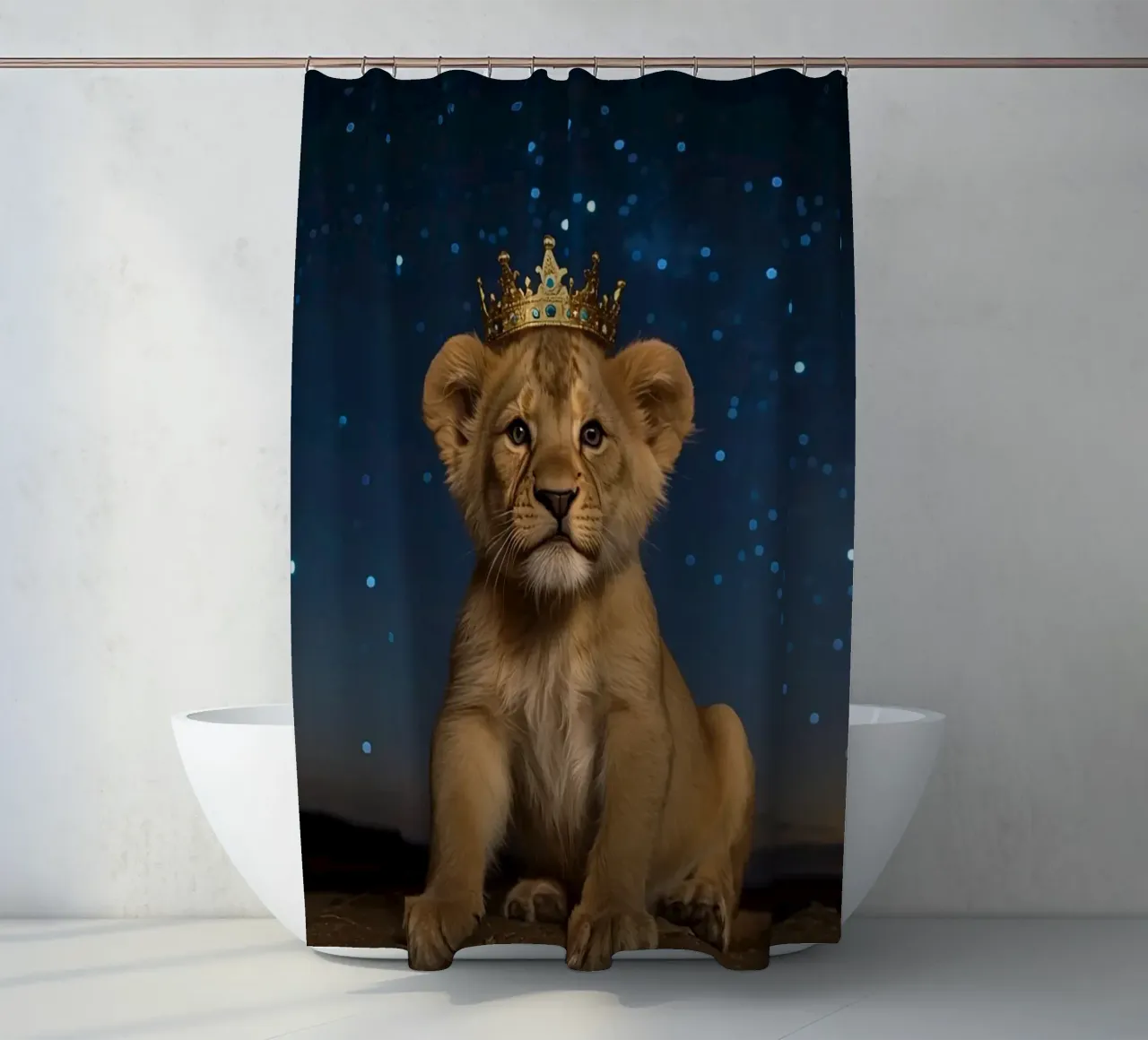 Leeuwenwelp draagt kroon 's nachts douchegordijn van DesignDoodle