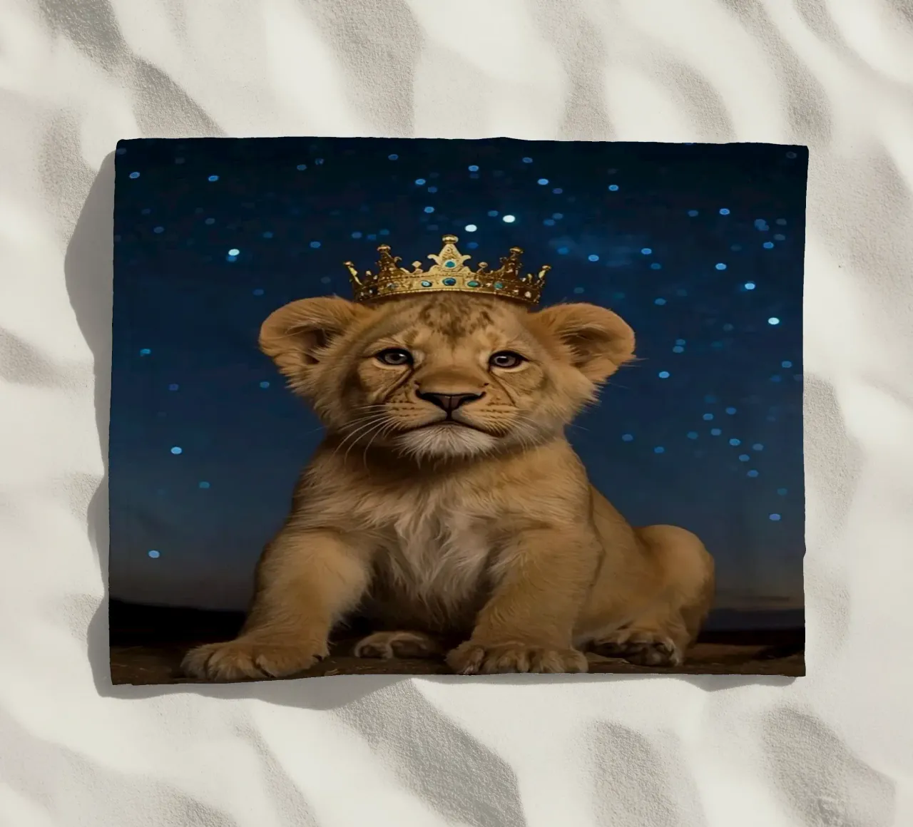 Leeuwenwelp draagt kroon 's nachts strandhanddoek van DesignDoodle