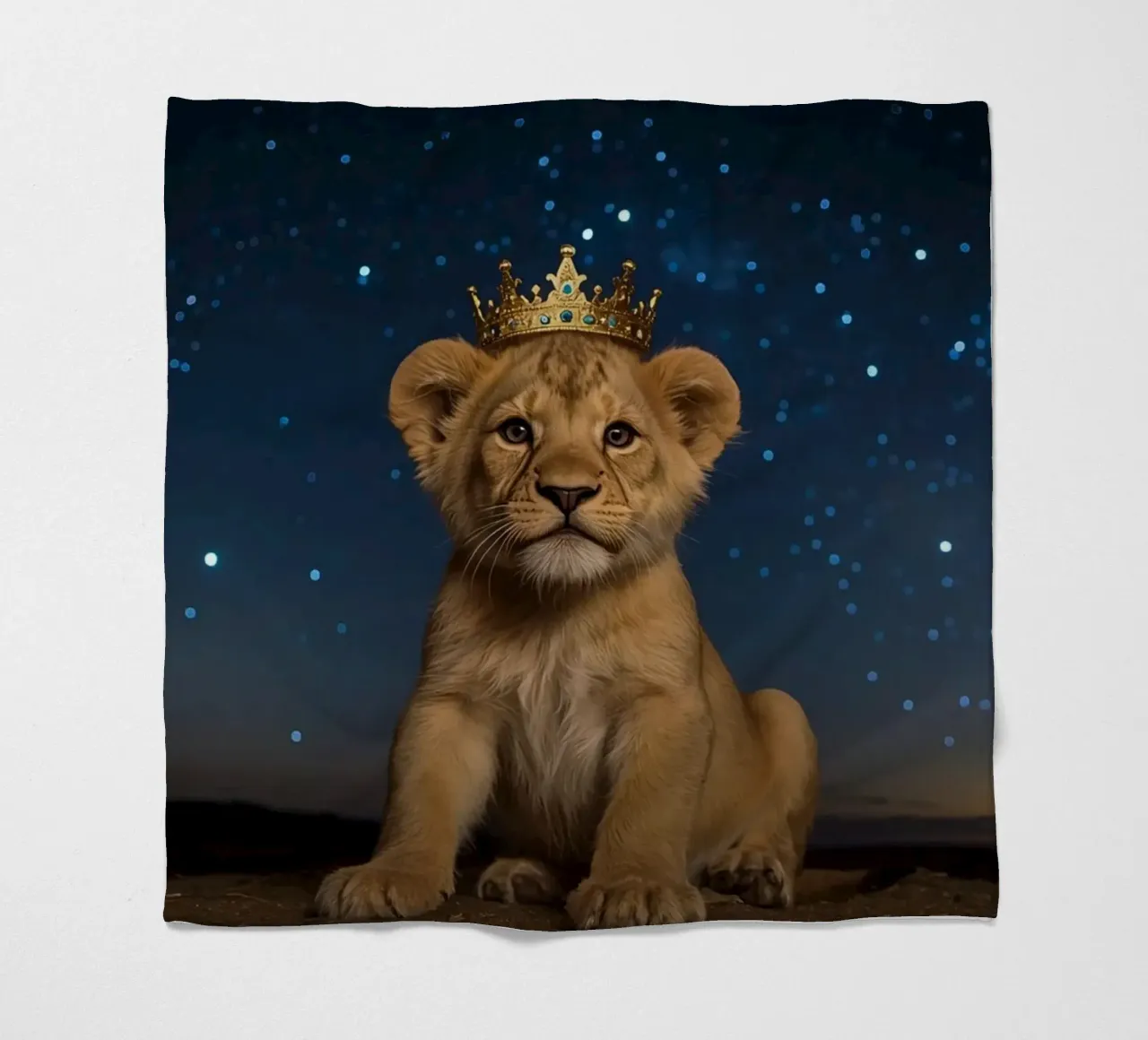 Leeuwenwelp draagt kroon 's nachts fleecedeken van DesignDoodle