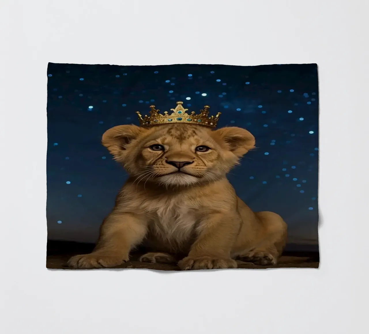Leeuwenwelp draagt kroon 's nachts fleecedeken van DesignDoodle