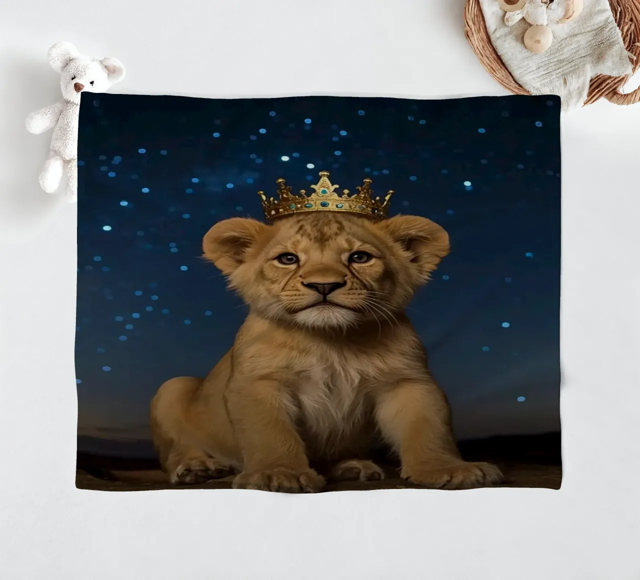 Leeuwenwelp draagt kroon 's nachts fleecedeken van DesignDoodle