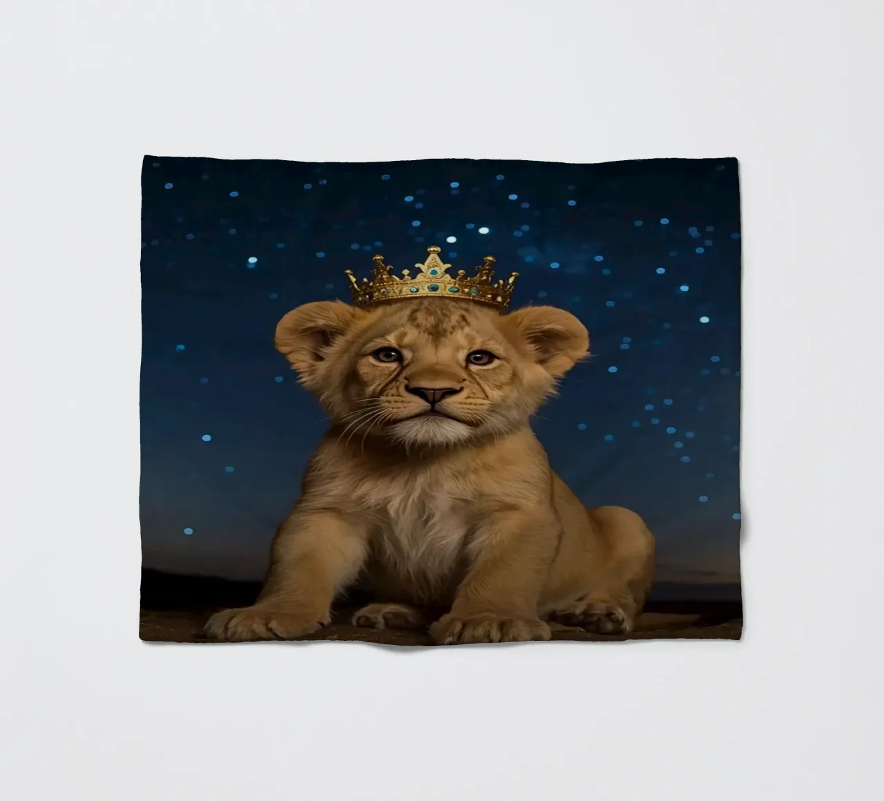 Leeuwenwelp draagt kroon 's nachts fleecedeken van DesignDoodle