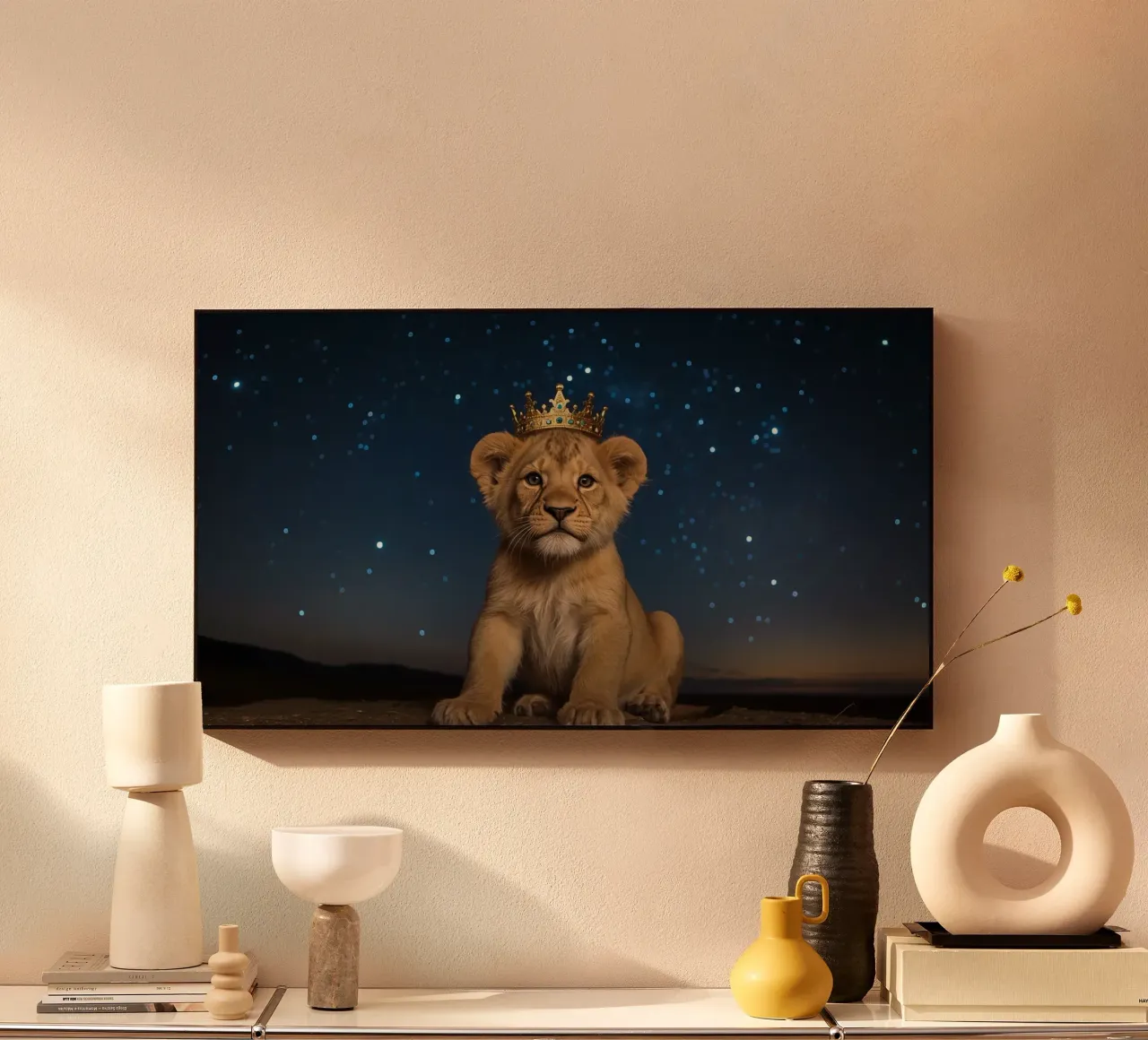 Leeuwenwelp draagt kroon 's nachts acryl van DesignDoodle
