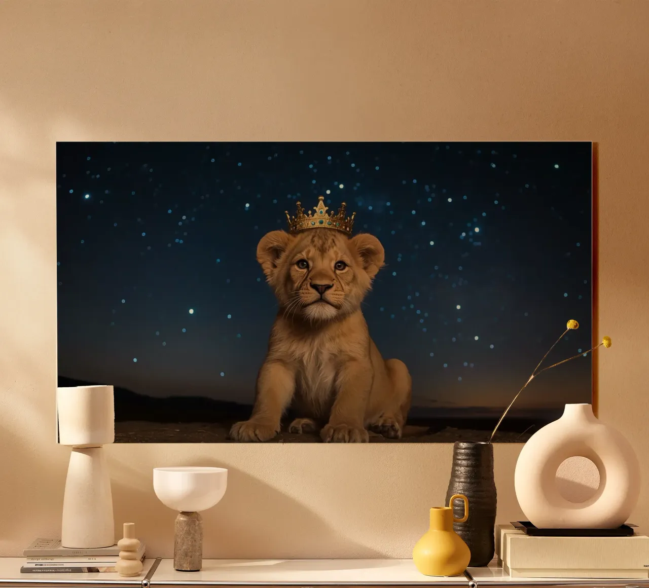 Leeuwenwelp draagt kroon 's nachts acryl van DesignDoodle