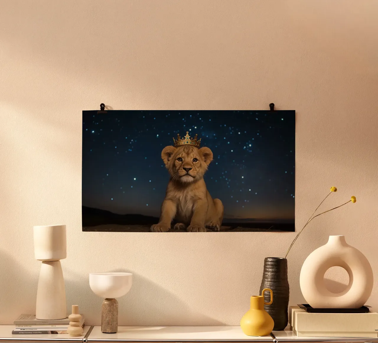 Leeuwenwelp draagt kroon 's nachts hahnemühle van DesignDoodle