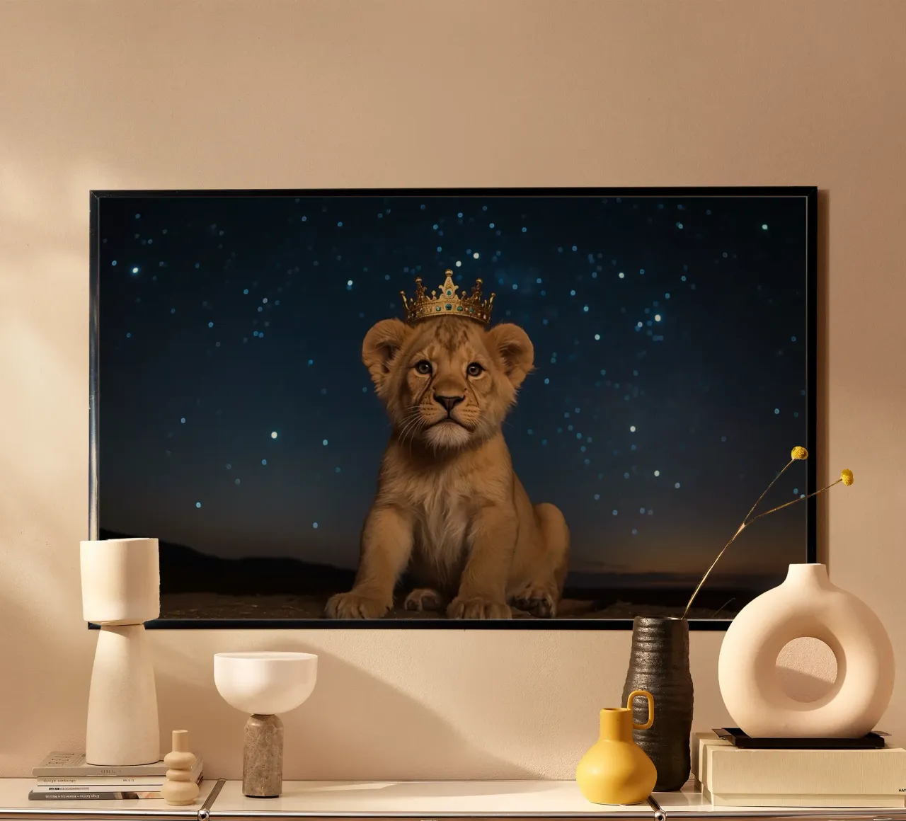 Leeuwenwelp draagt kroon 's nachts hahnemühle van DesignDoodle