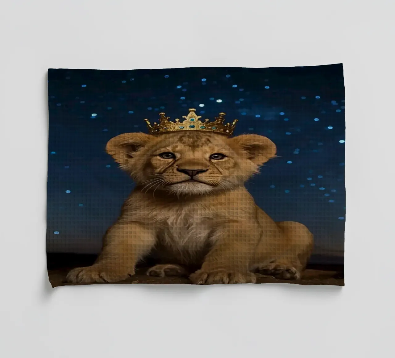 Leeuwenwelp draagt kroon 's nachts theedoek van DesignDoodle