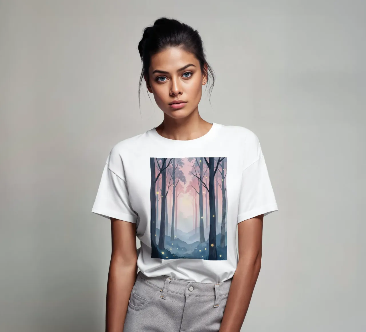 Foresta nebbiosa con sfere luminose t-shirt da DesignDoodle