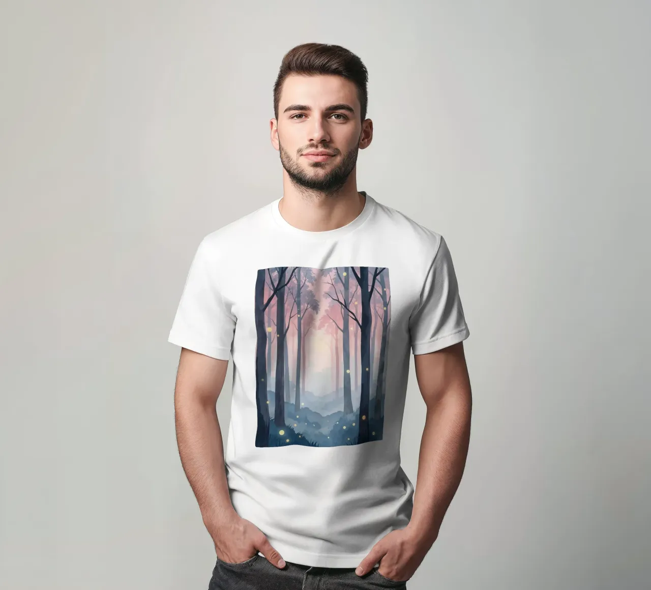 Foresta nebbiosa con sfere luminose t-shirt da DesignDoodle
