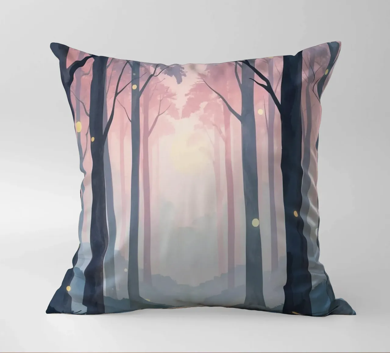 Foresta nebbiosa con sfere luminose cuscino da DesignDoodle