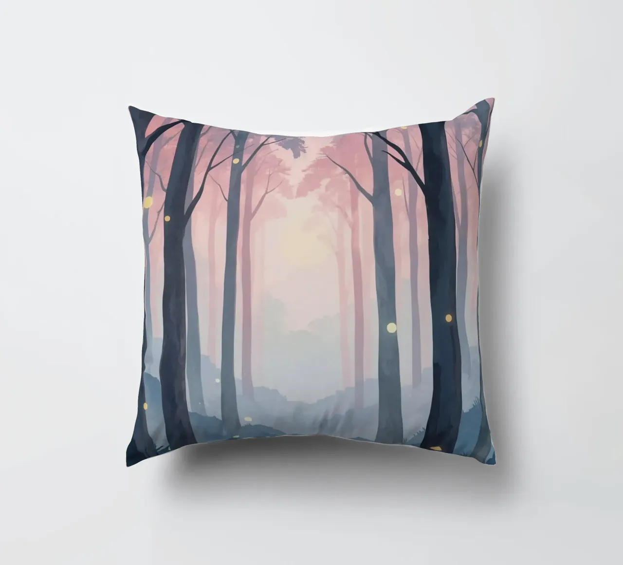 Foresta nebbiosa con sfere luminose cuscino da DesignDoodle