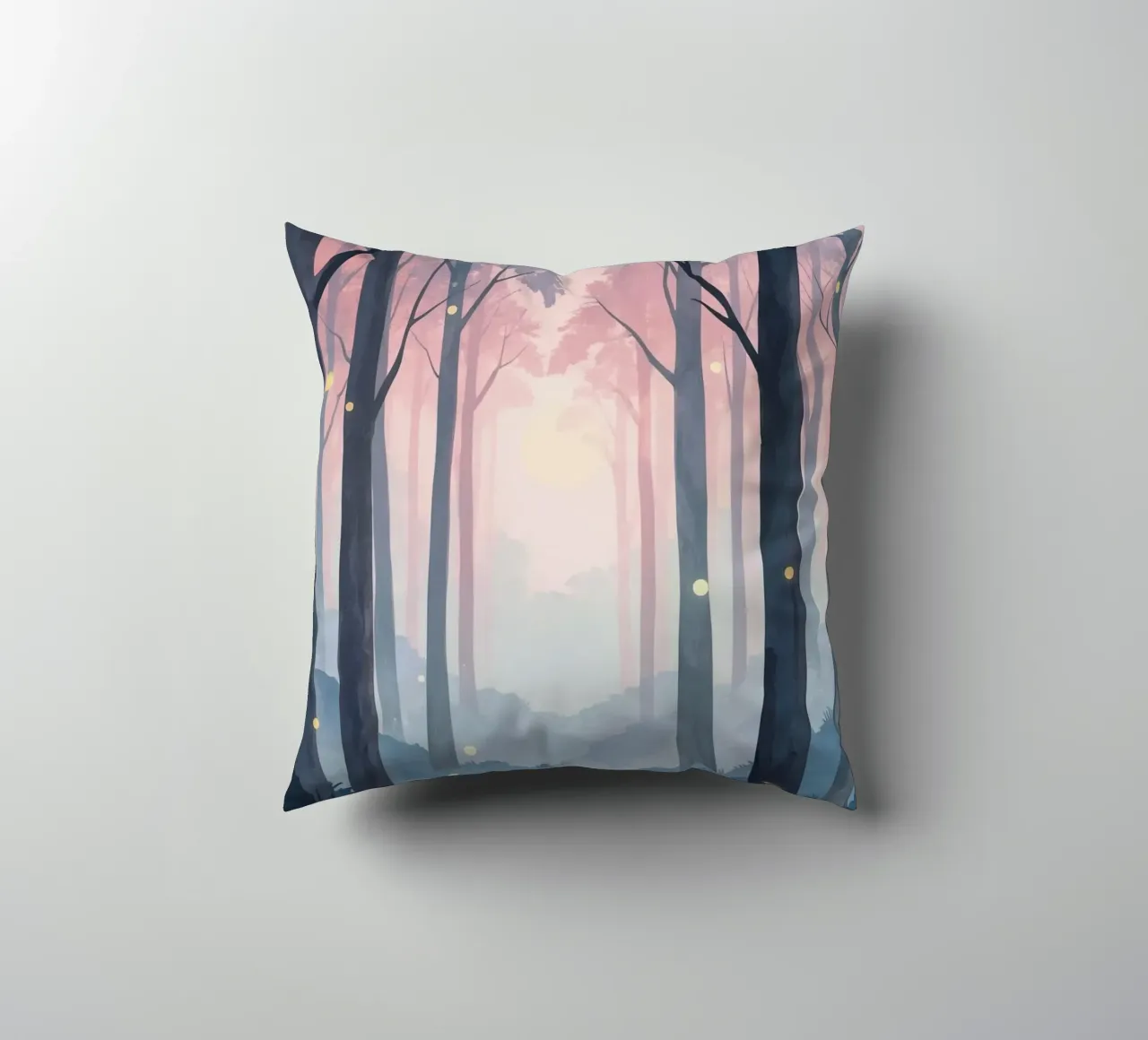 Foresta nebbiosa con sfere luminose cuscino da DesignDoodle