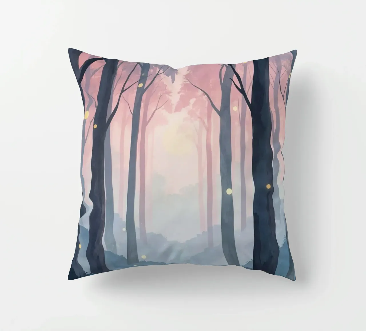 Foresta nebbiosa con sfere luminose cuscino da DesignDoodle