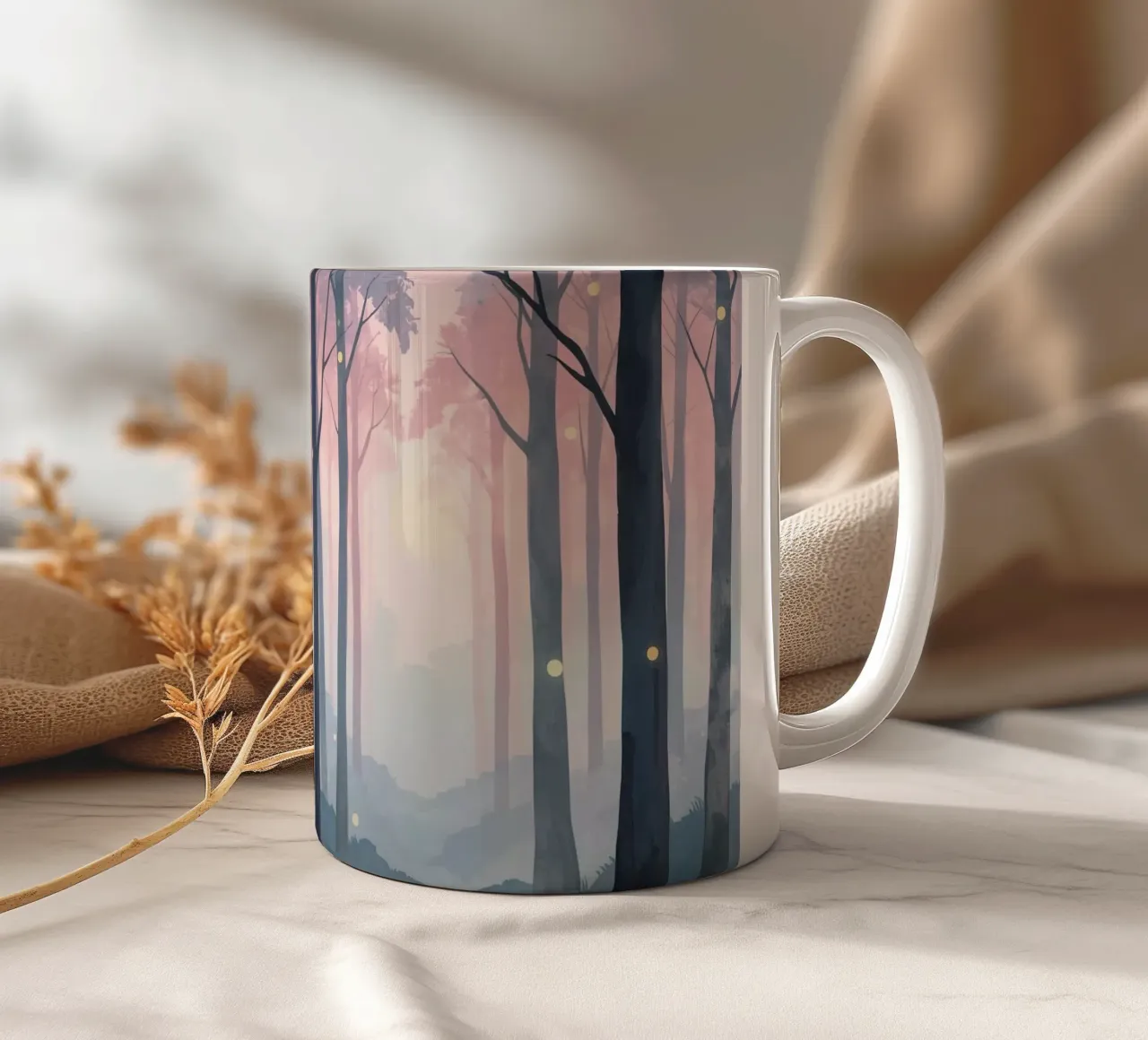 Foresta nebbiosa con sfere luminose tazza in ceramica da DesignDoodle
