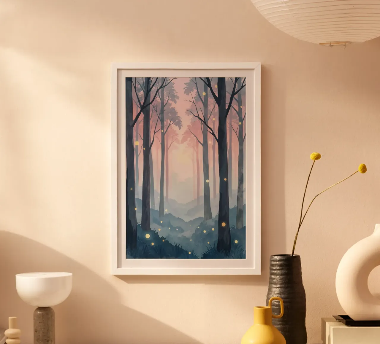 Foresta nebbiosa con sfere luminose carta hahnemühle da DesignDoodle