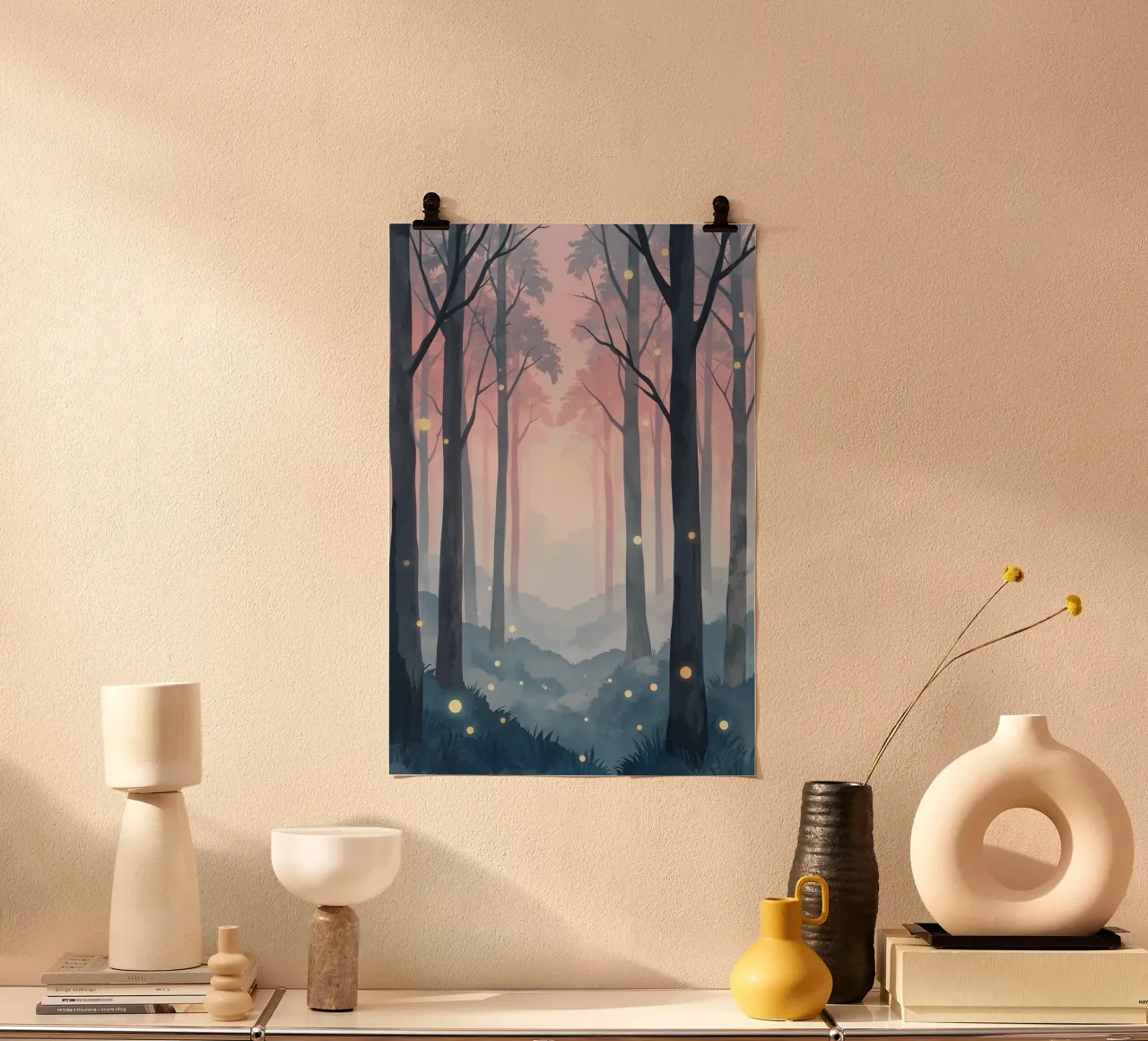 Foresta nebbiosa con sfere luminose carta hahnemühle da DesignDoodle