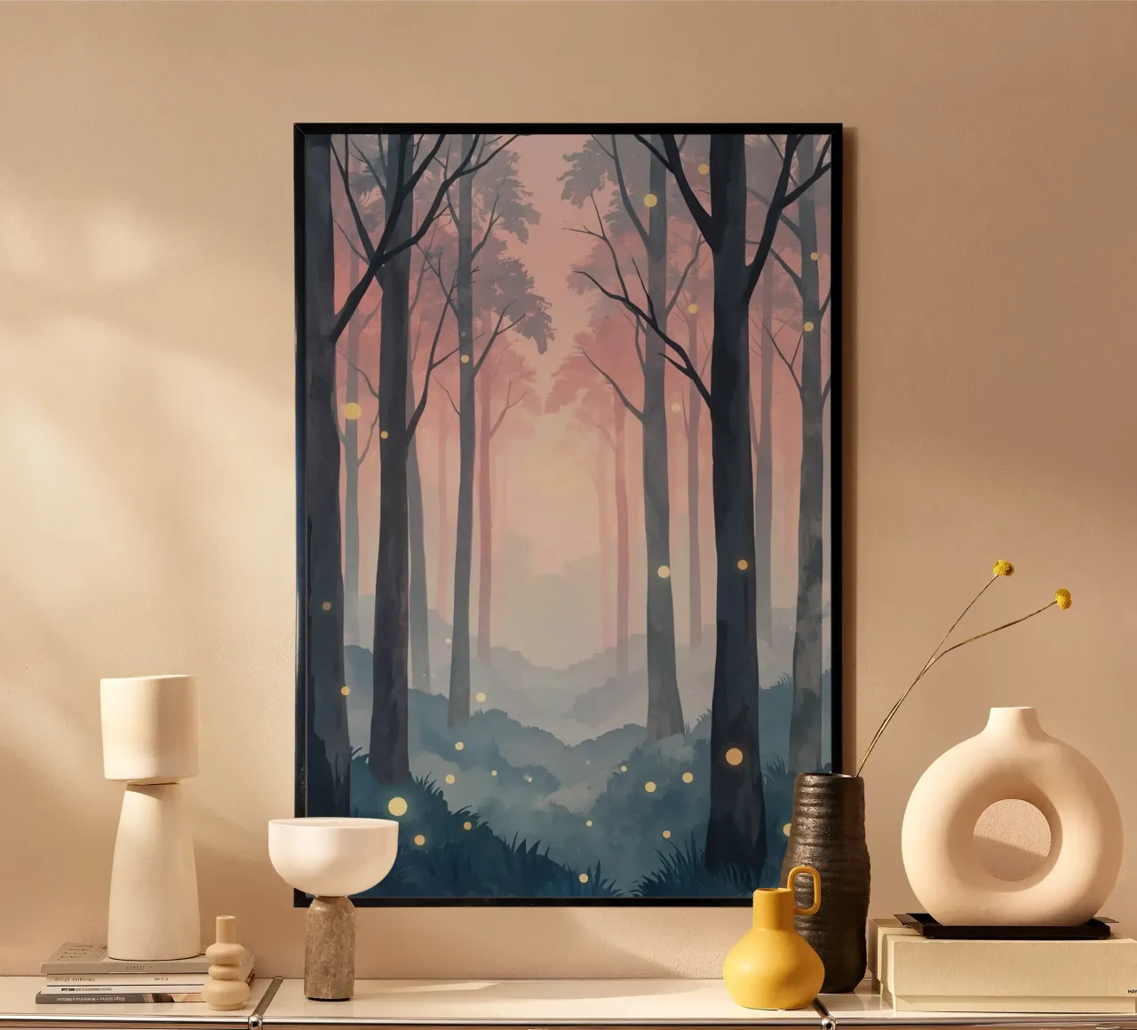 Foresta nebbiosa con sfere luminose carta hahnemühle da DesignDoodle