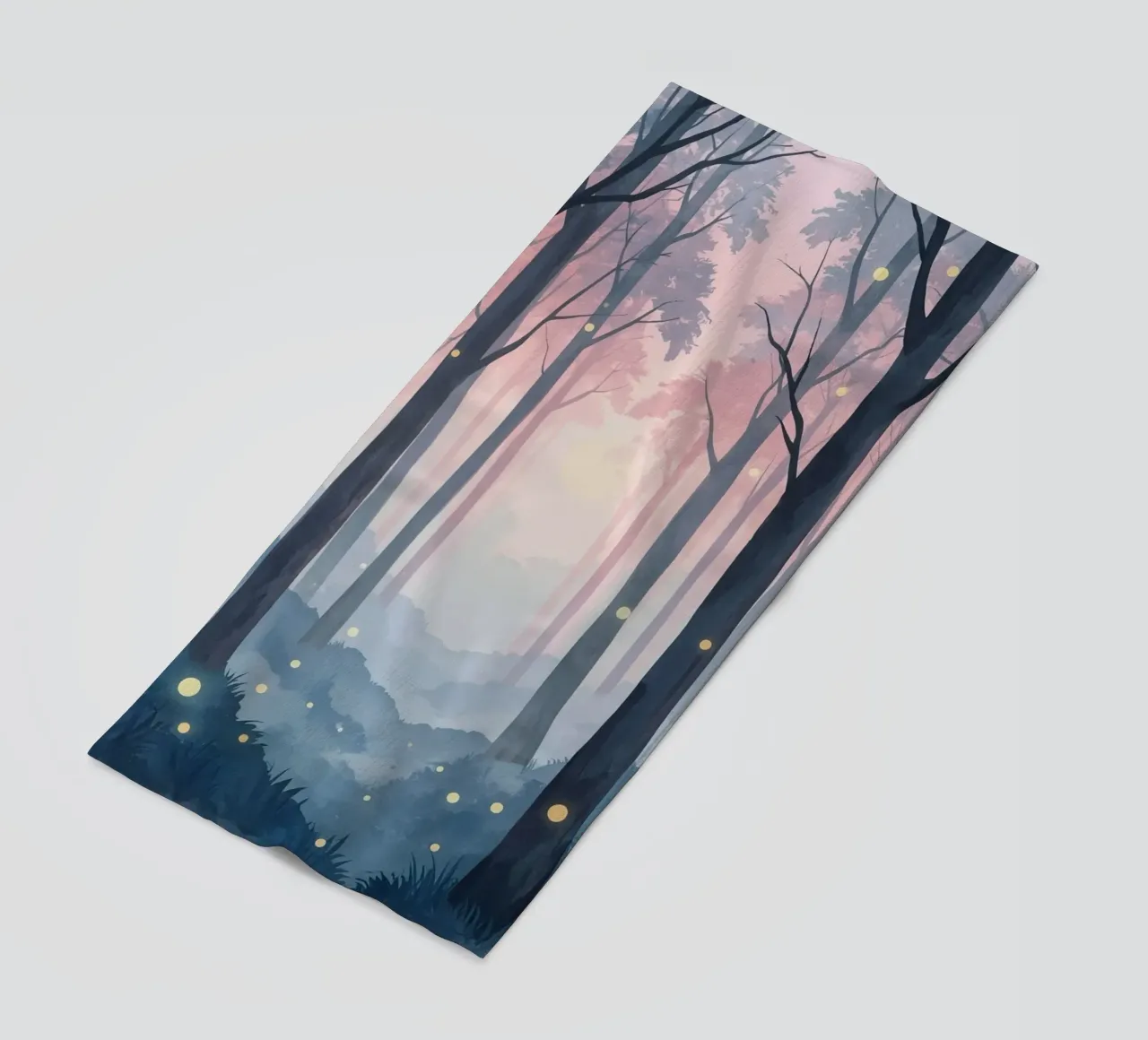 Foresta nebbiosa con sfere luminose telo mare da DesignDoodle