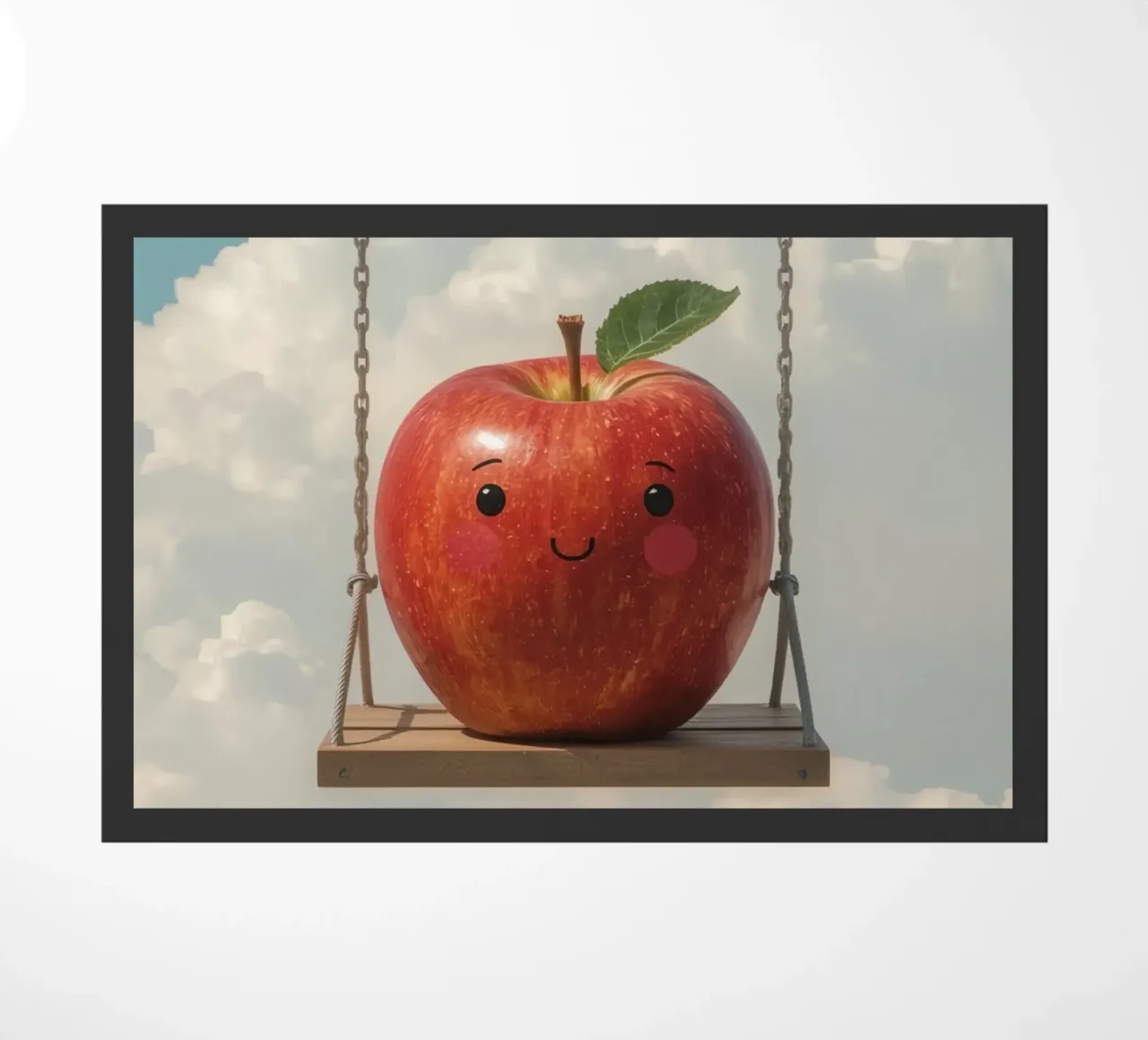 Cute Red Apple on a Swing in the Clouds doormat by DesignDoodle