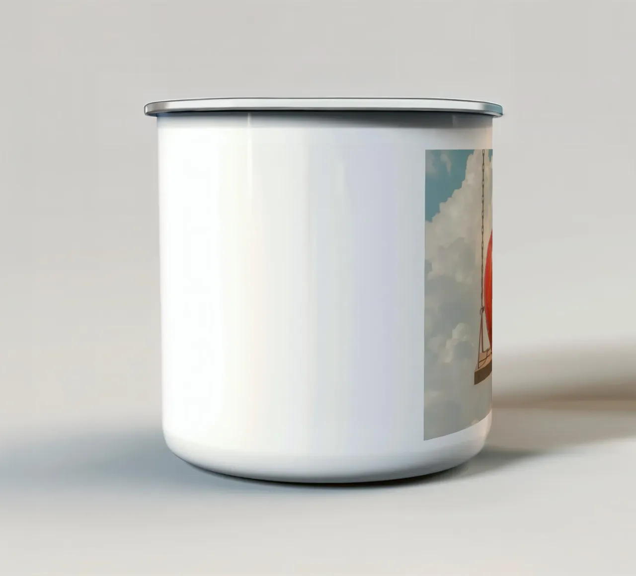 Cute Red Apple on a Swing in the Clouds enamel mug by DesignDoodle