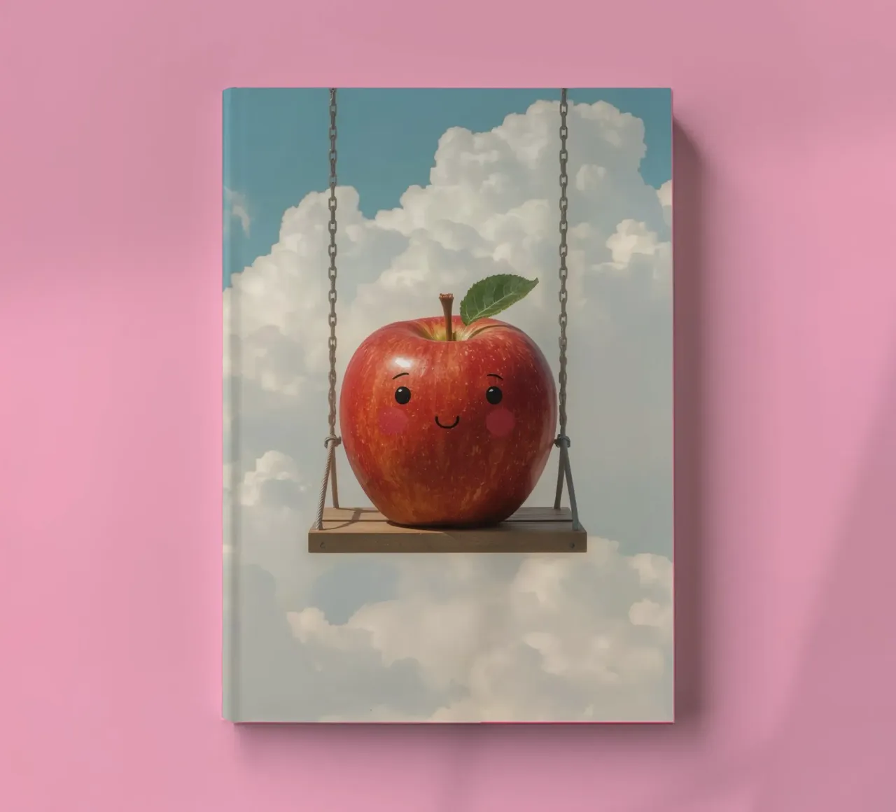 Cute Red Apple on a Swing in the Clouds notebook by DesignDoodle