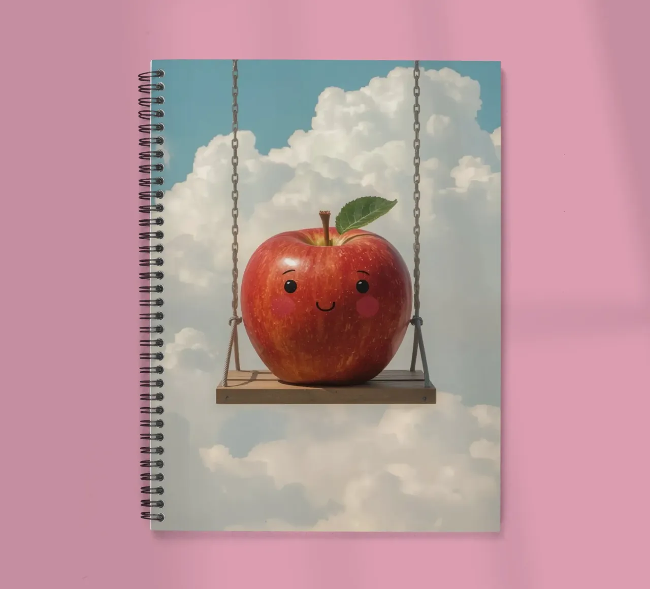 Cute Red Apple on a Swing in the Clouds spiral notebook by DesignDoodle