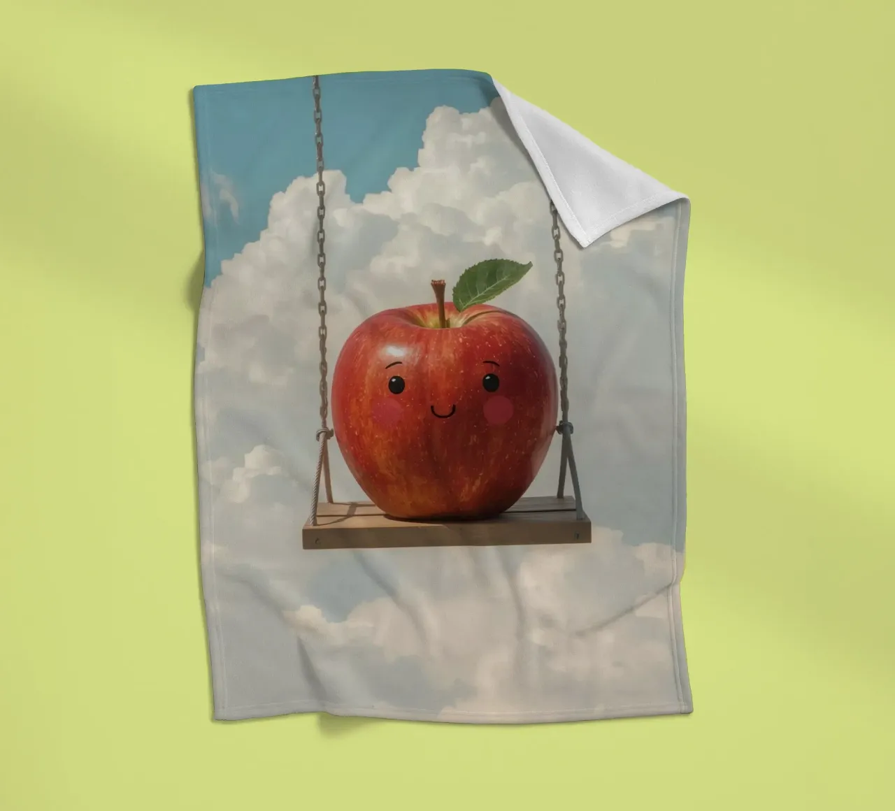 Cute Red Apple on a Swing in the Clouds fleece blanket by DesignDoodle