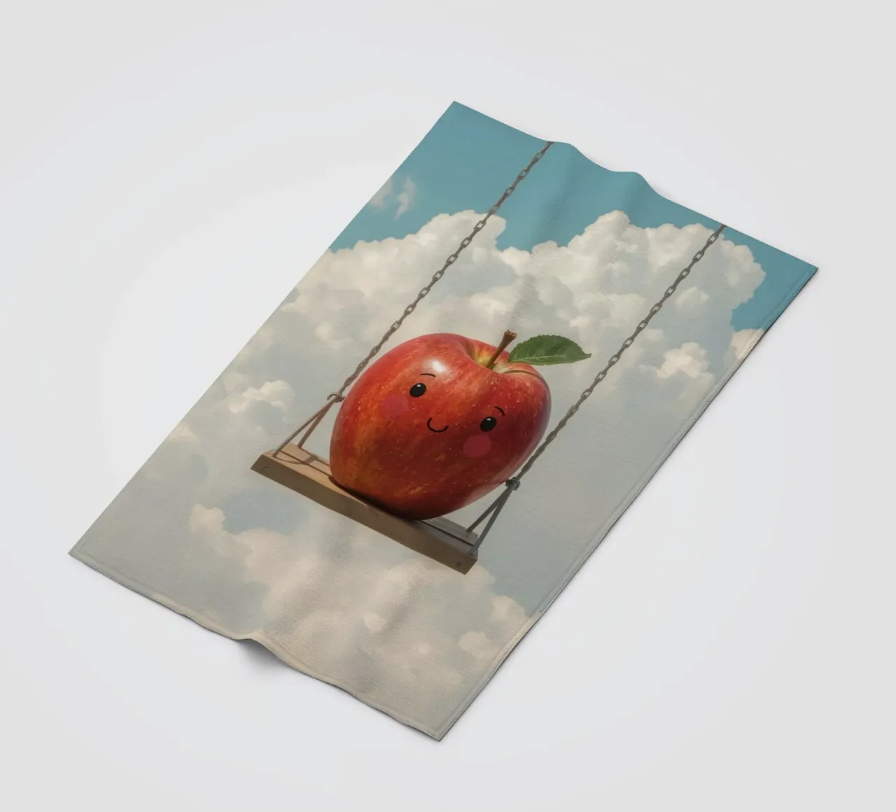 Cute Red Apple on a Swing in the Clouds fleece blanket by DesignDoodle