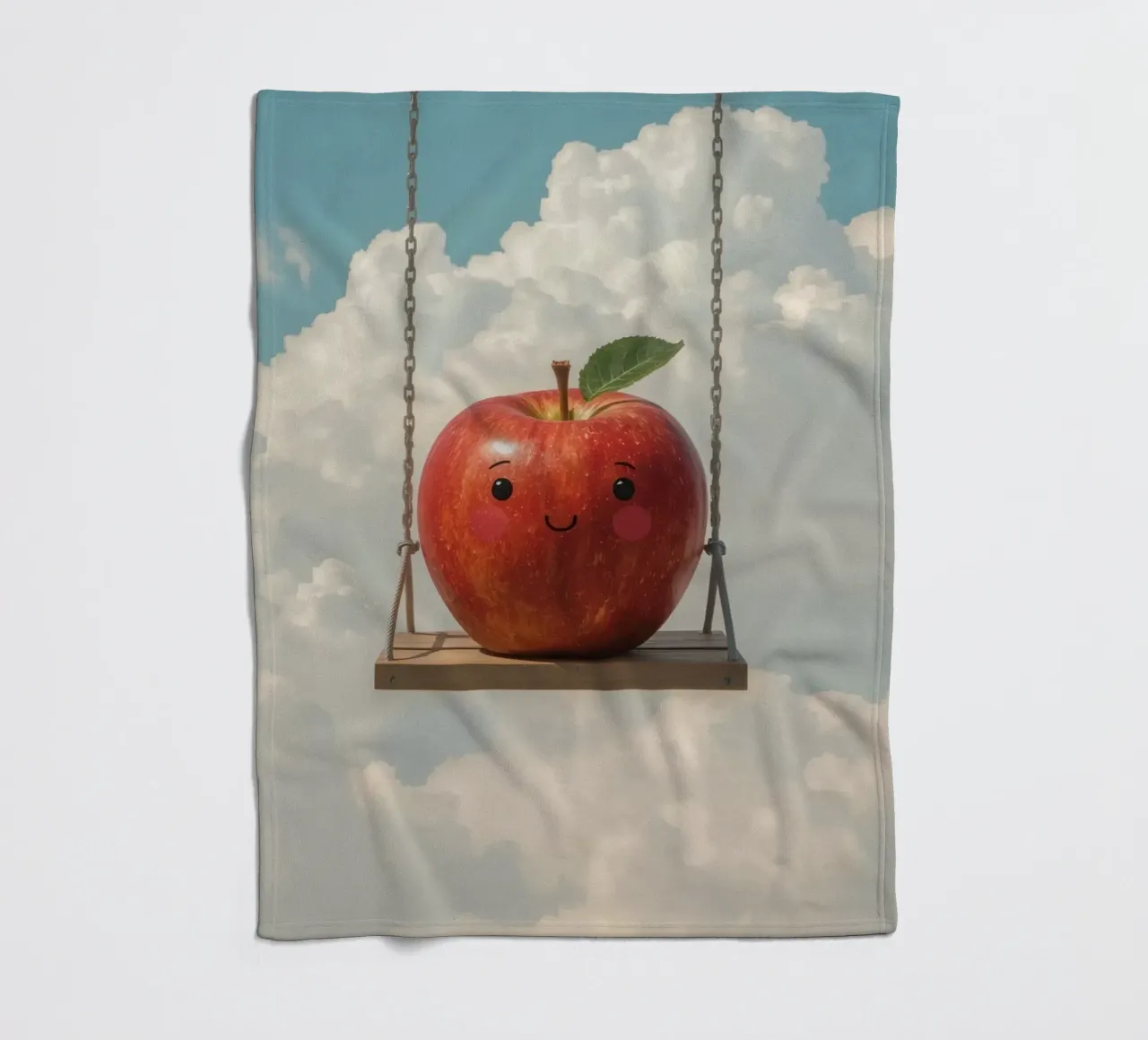 Cute Red Apple on a Swing in the Clouds fleece blanket by DesignDoodle