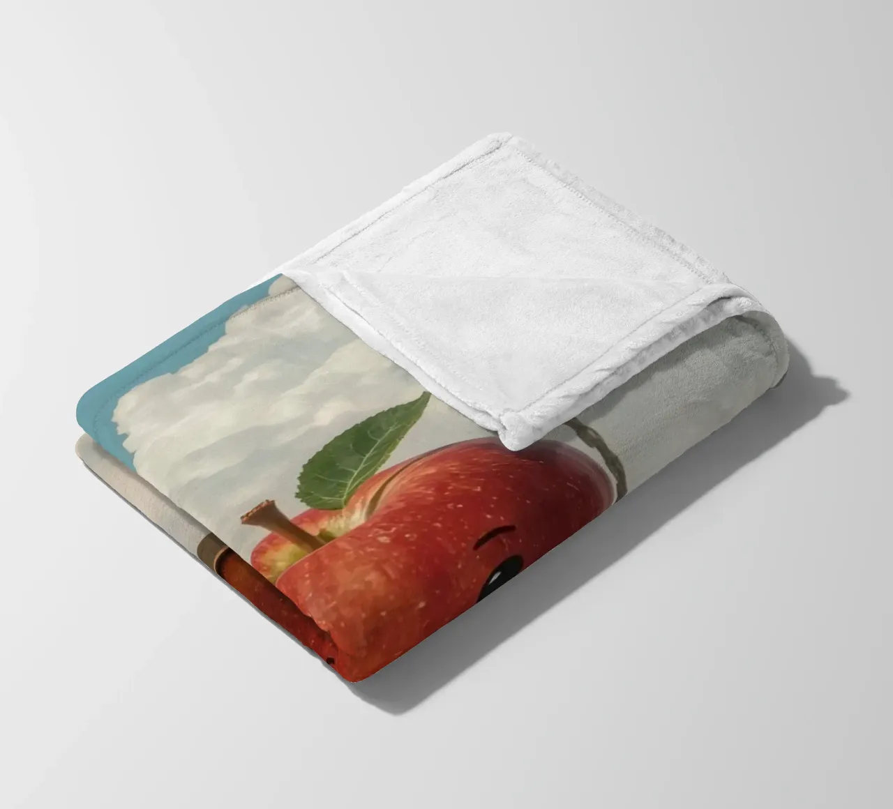 Cute Red Apple on a Swing in the Clouds fleece blanket by DesignDoodle