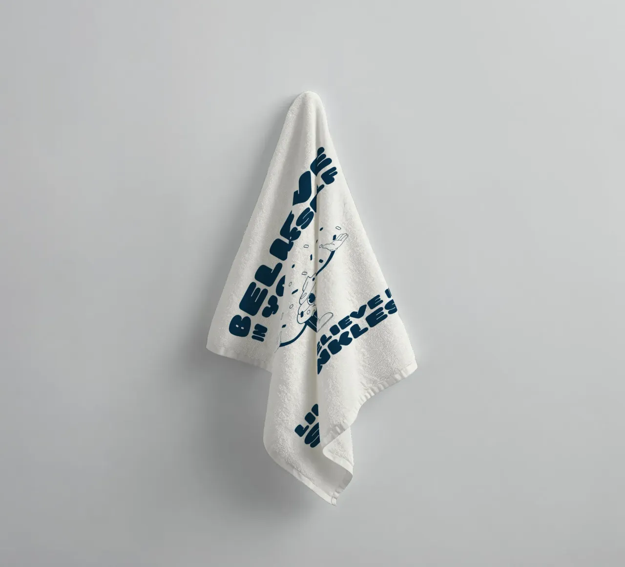 Retro stripfiguur Geloof in strooigoed Blauw Wit badhanddoek van Studio Frances M