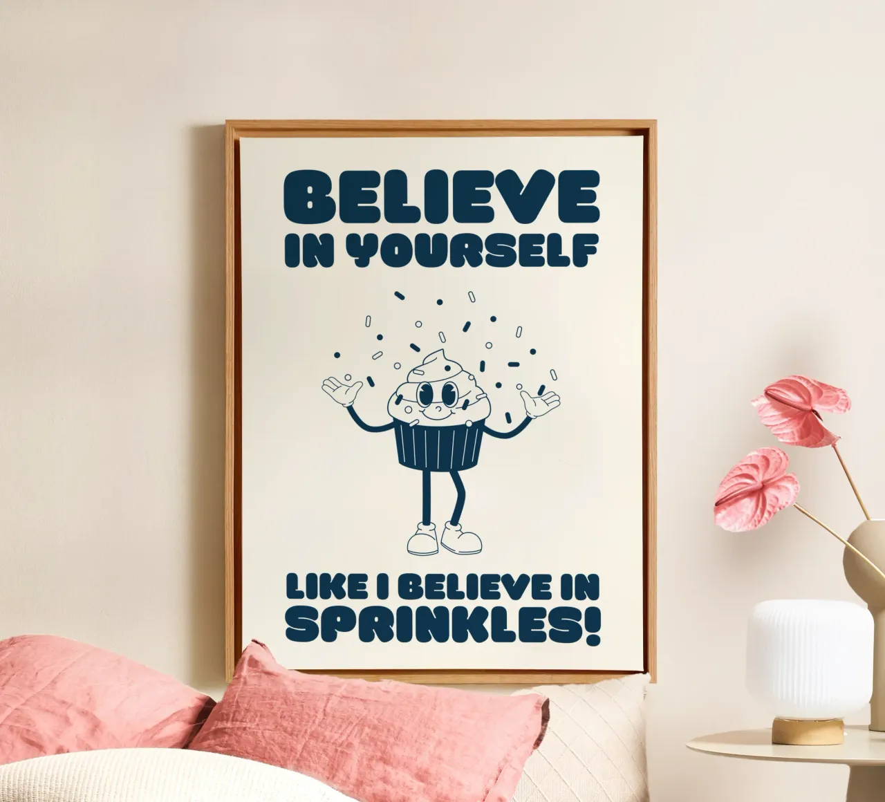 Personaggio retrò del fumetto Believe In Sprinkles Blu Bianco tela da Studio Frances M