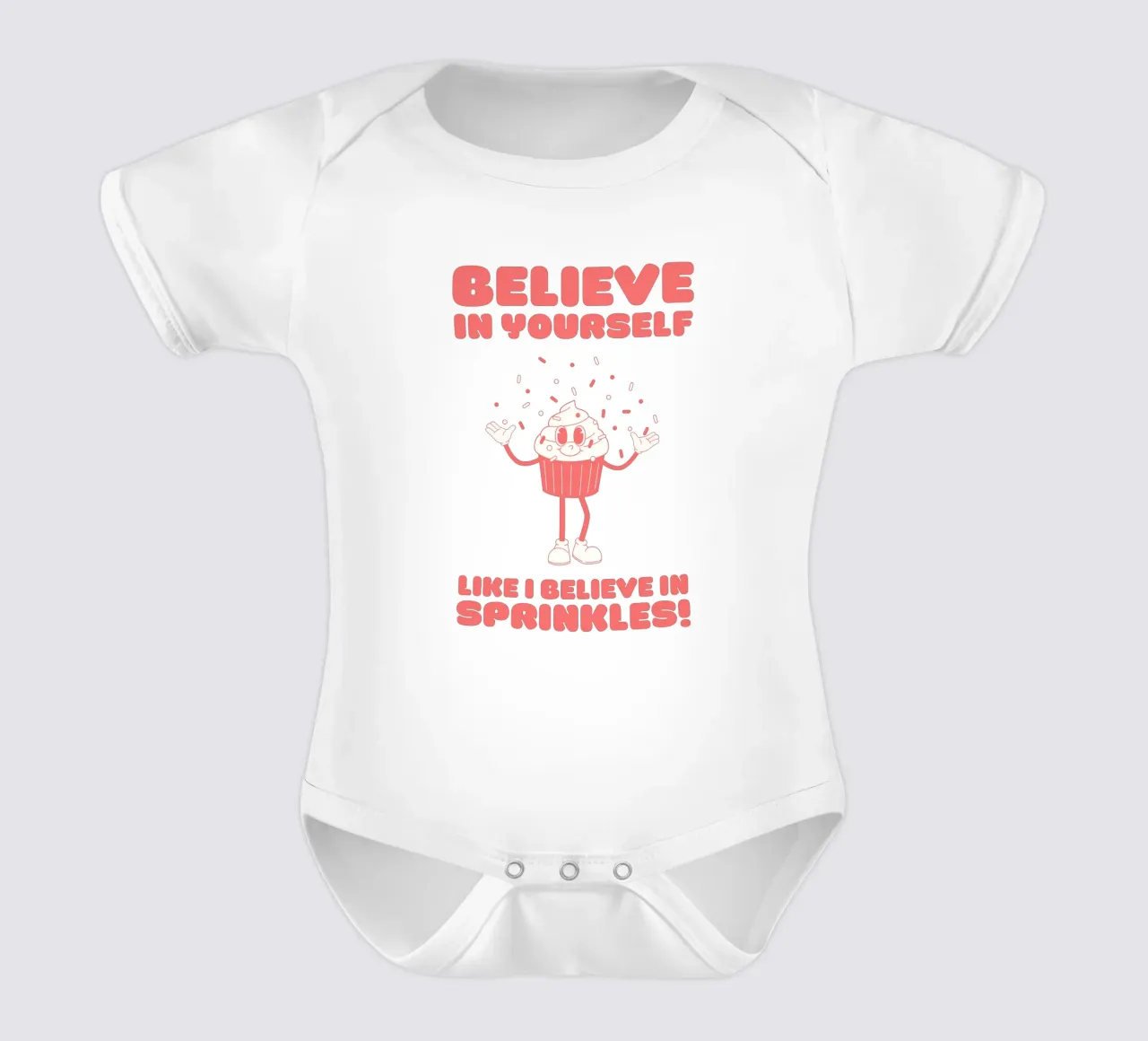 Retro stripfiguur Geloof in strooigoed Rood Wit babyrompertje korte mouwen van Studio Frances M