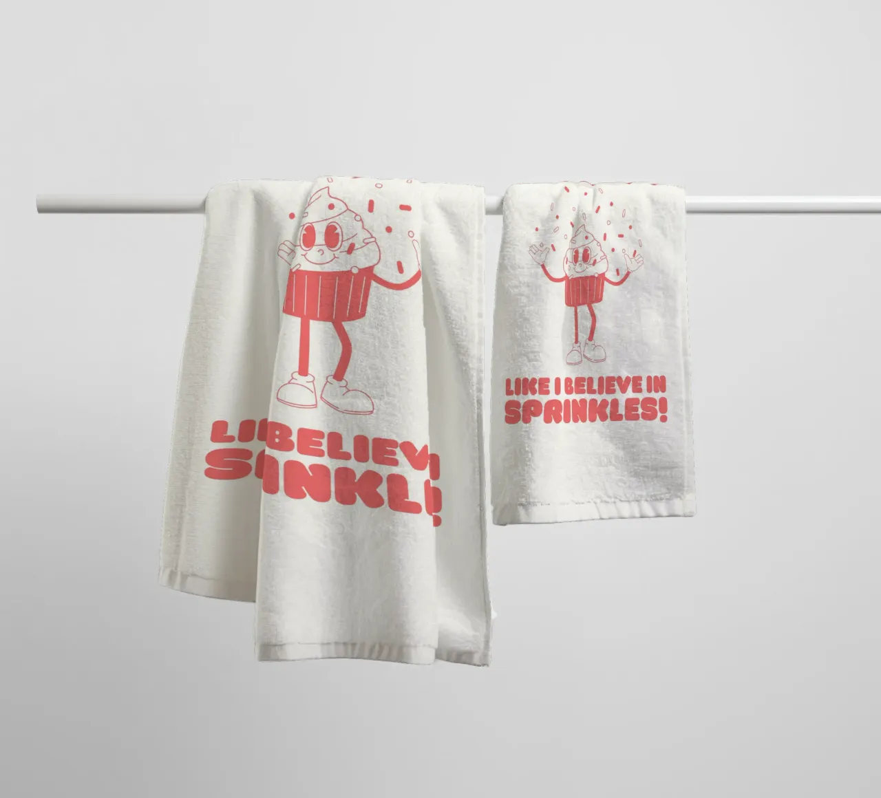 Retro stripfiguur Geloof in strooigoed Rood Wit badhanddoek van Studio Frances M
