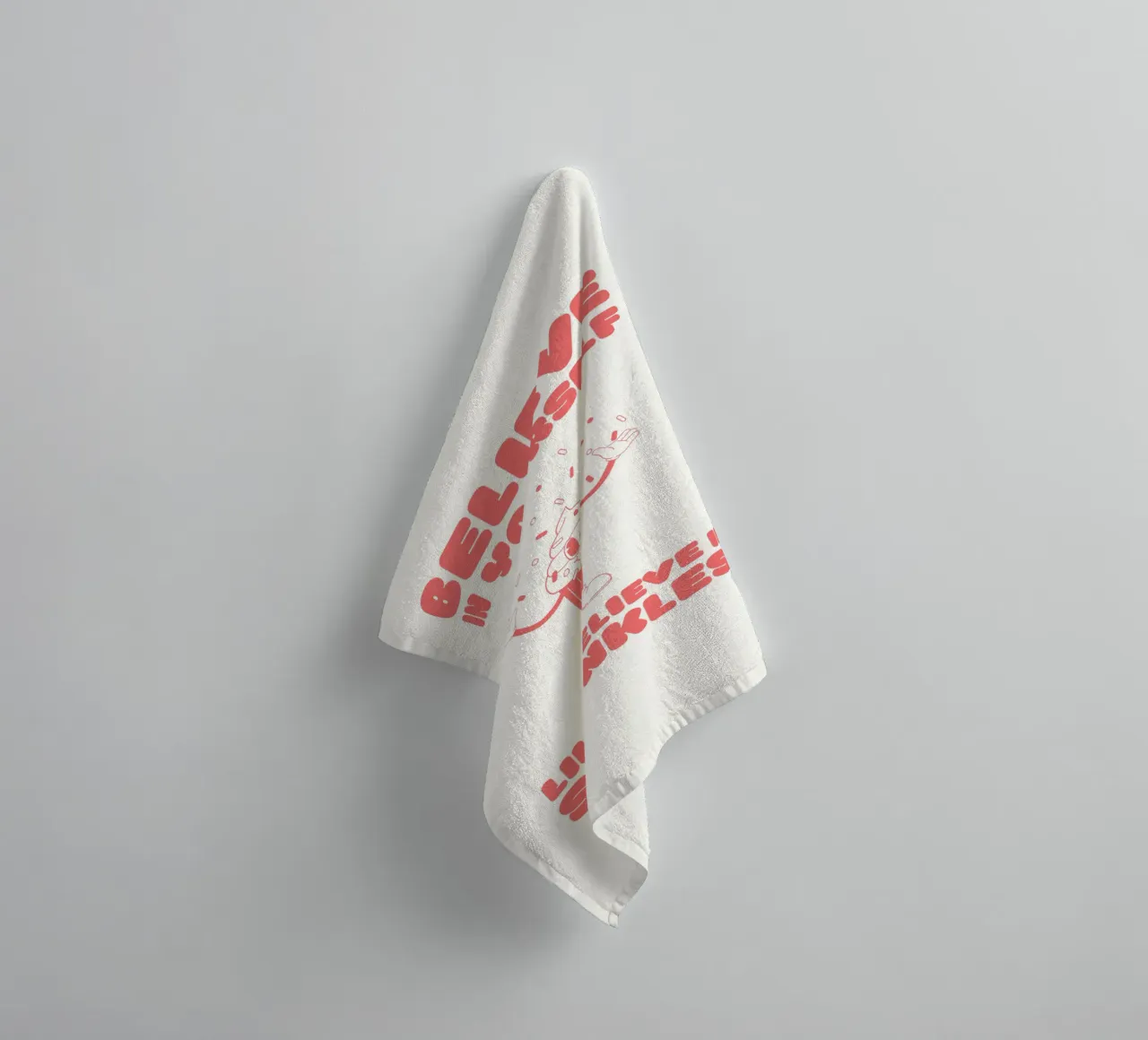 Retro stripfiguur Geloof in strooigoed Rood Wit badhanddoek van Studio Frances M