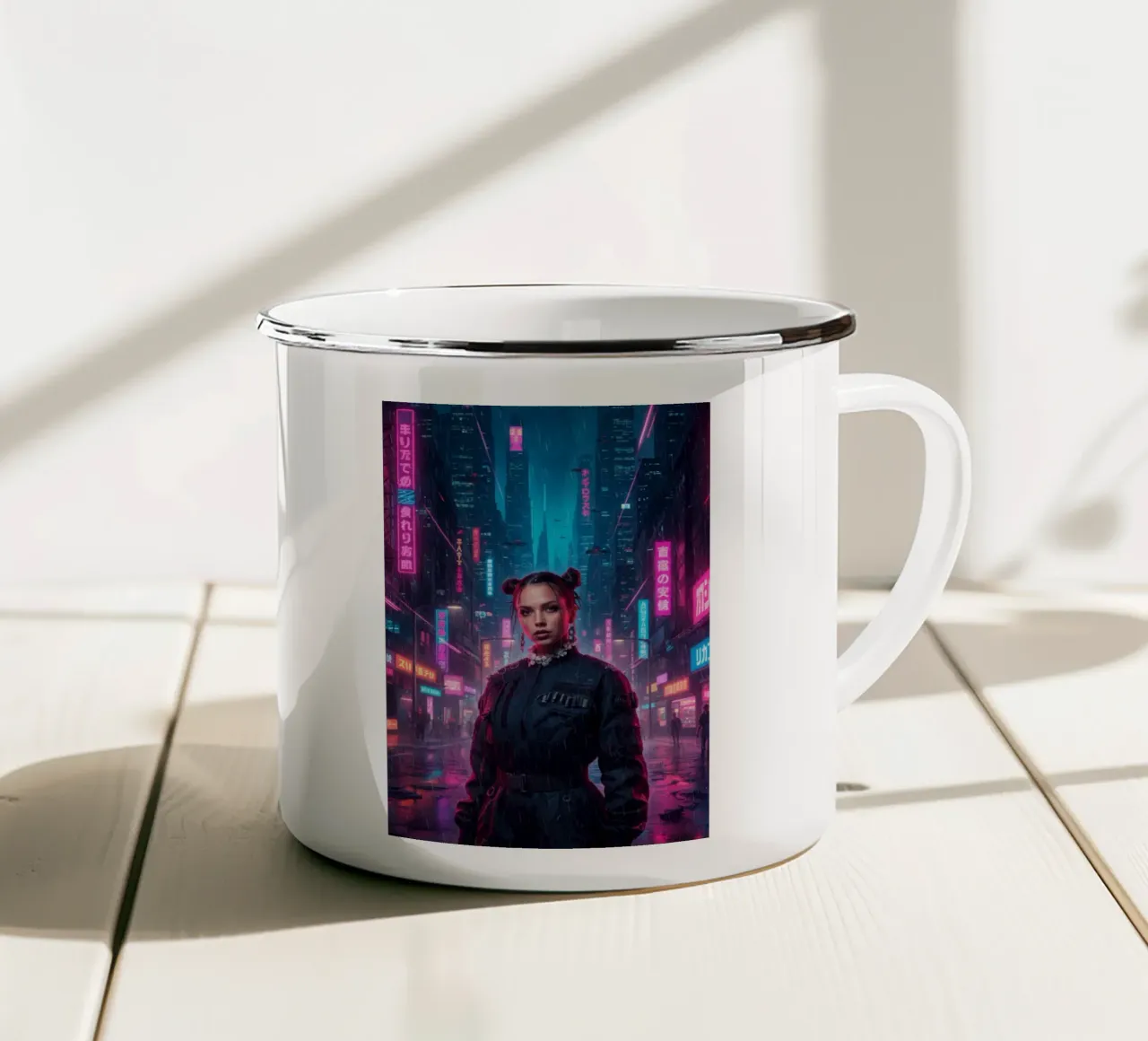 Nina Chuba cyber punk tazza in smalto da Lembayung art