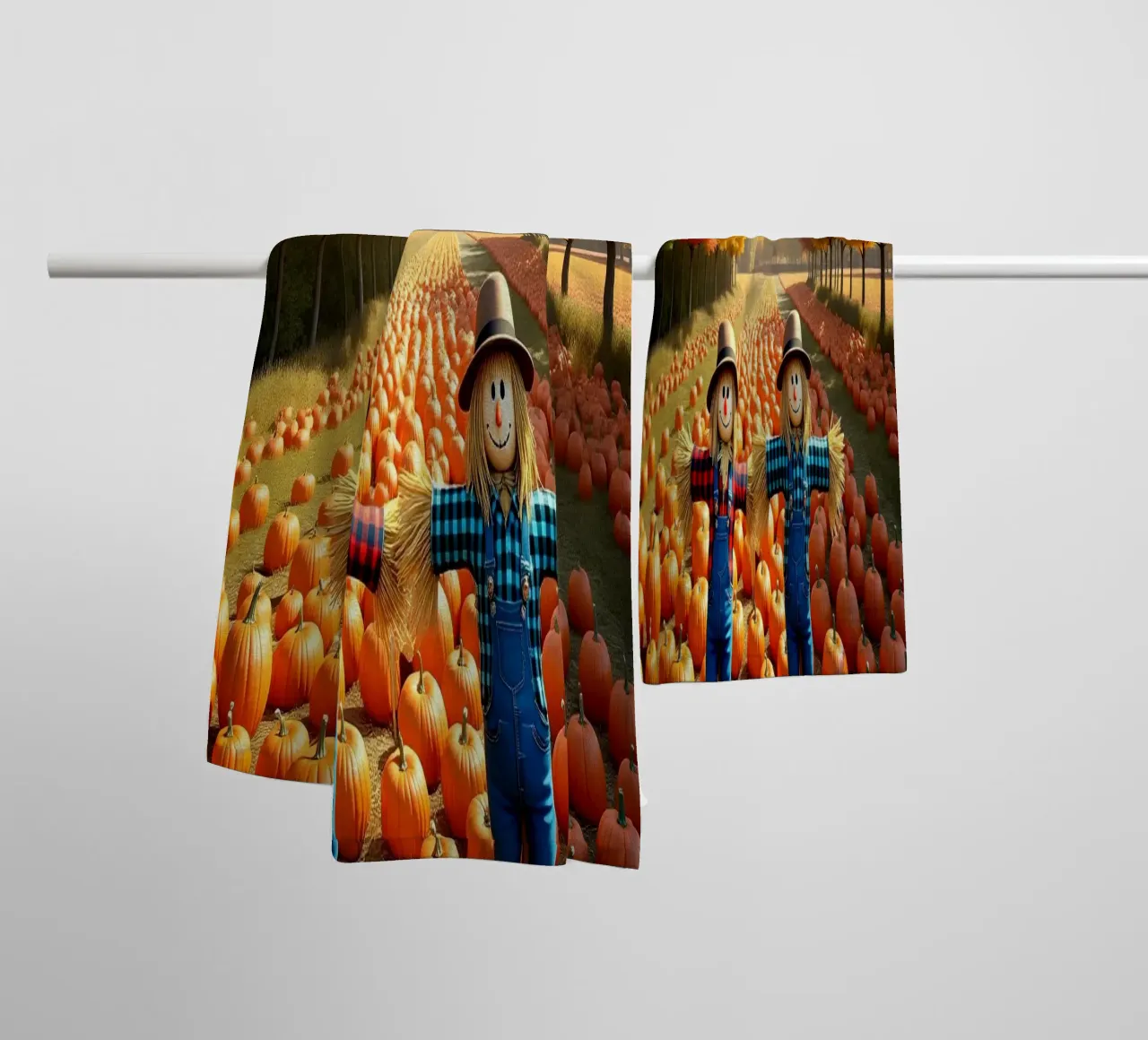 Campo_di_zucca_spaventapasseri_1 asciugamano da bagno da Fantasie & Mystikwelten by LK